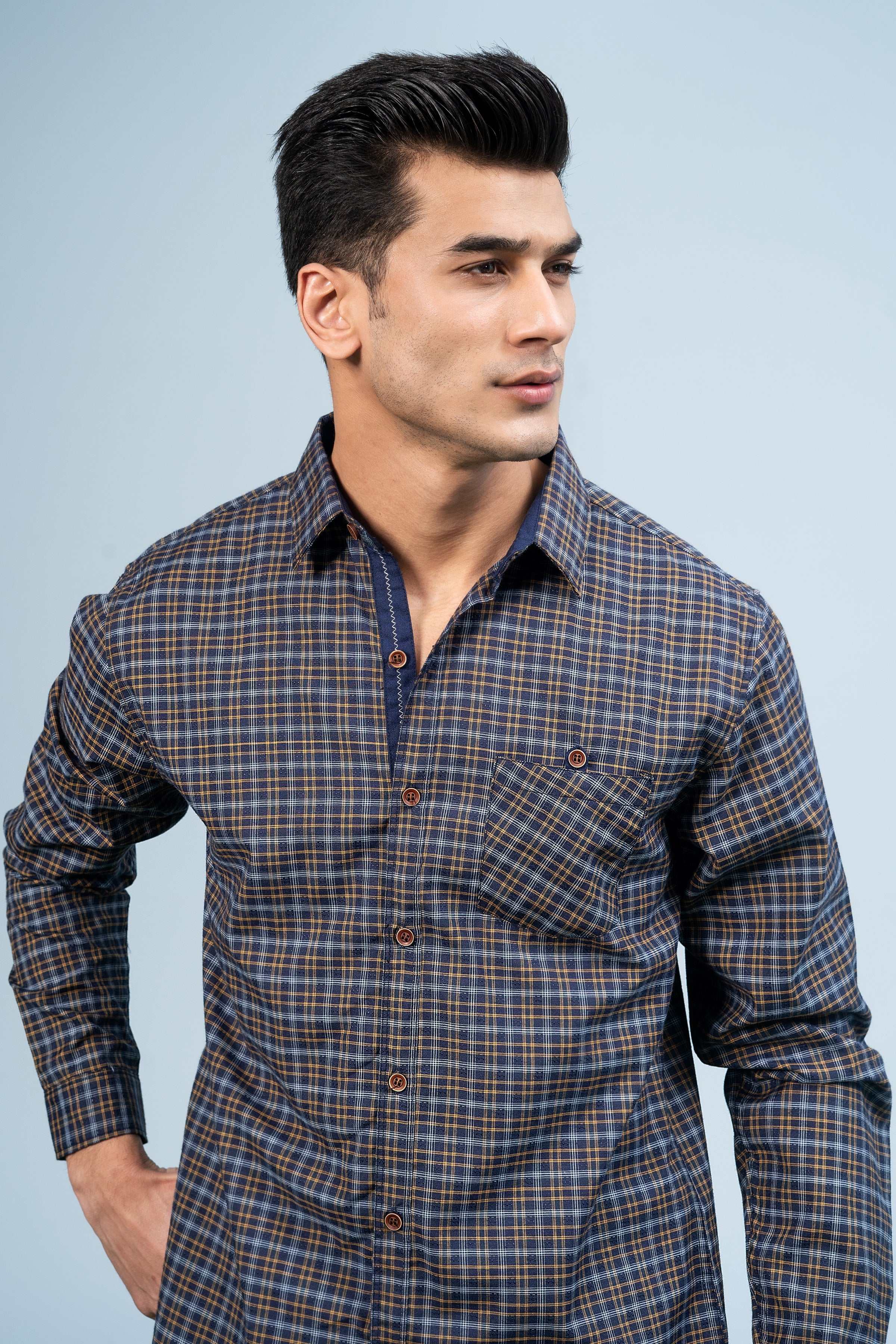 CASUAL SHIRT NAVY YELLOW at Charcoal Clothing