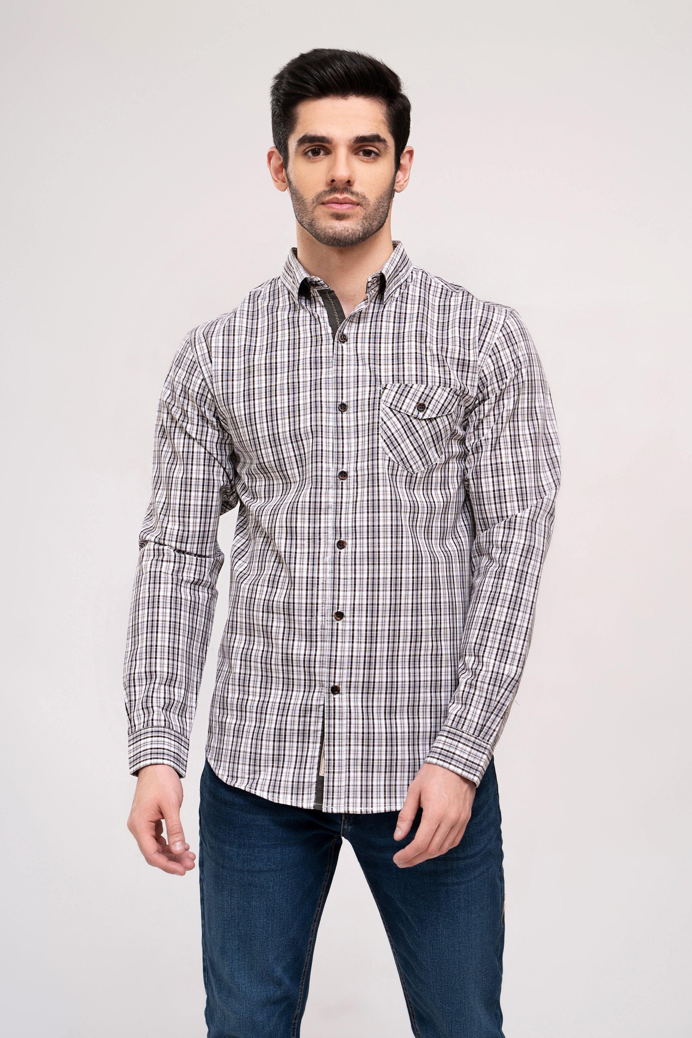 CASUAL SHIRT OFF WHITE OLIVE at Charcoal Clothing