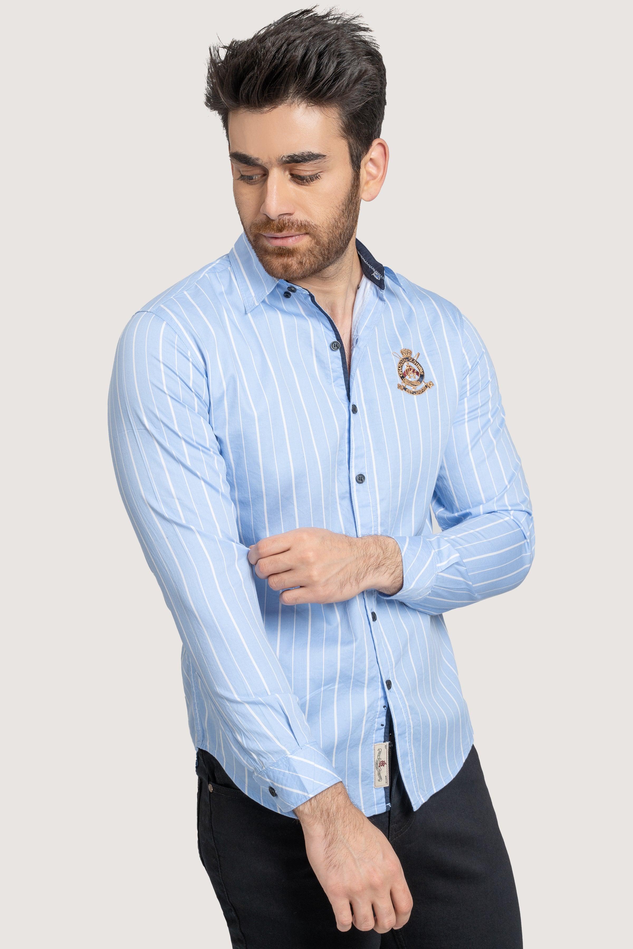 CASUAL SHIRT SKY BLUE STRIPES at Charcoal Clothing
