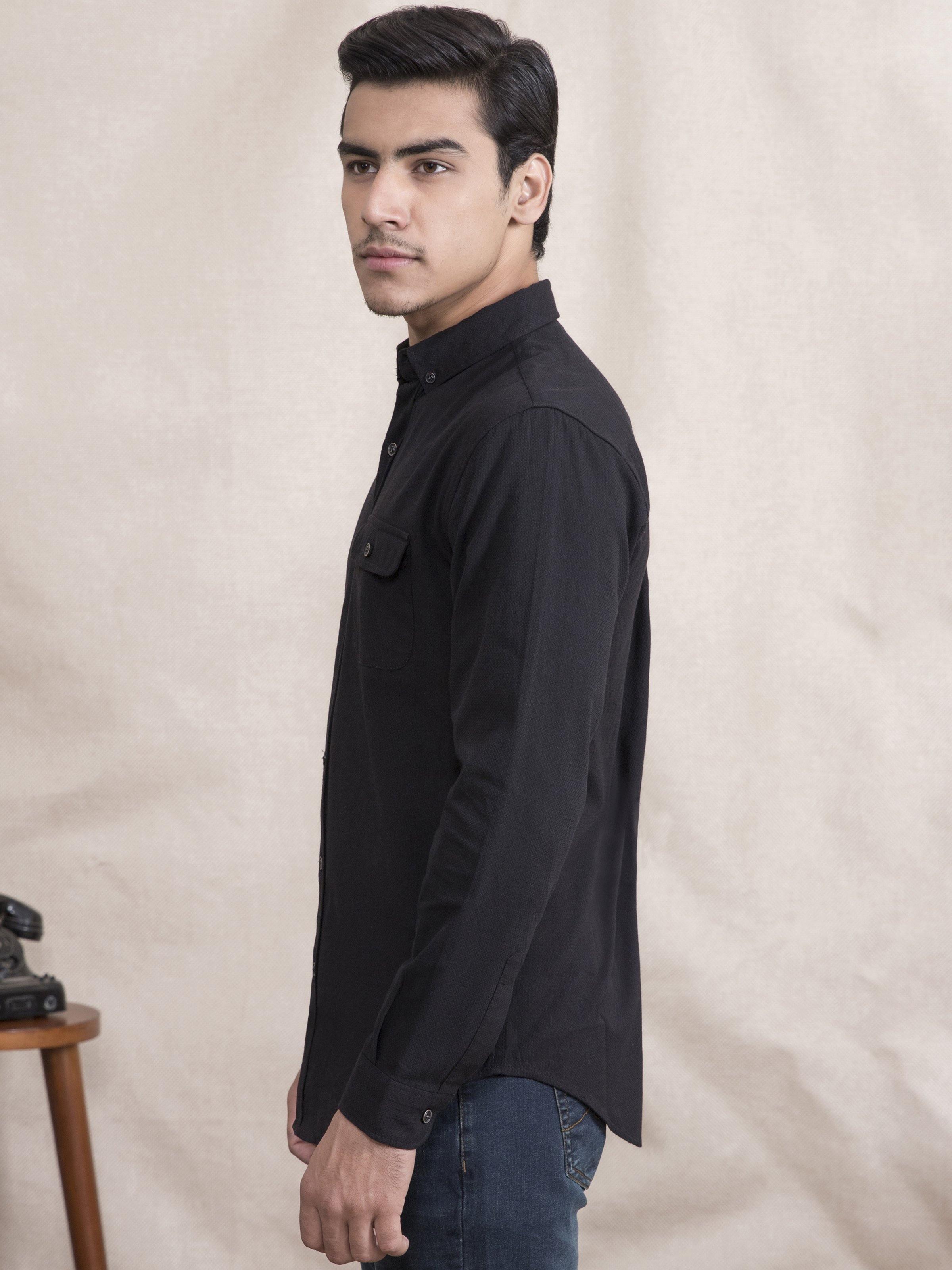 CASUAL SHIRT  SLIM FIT FULL SLEEVE BLACK at Charcoal Clothing