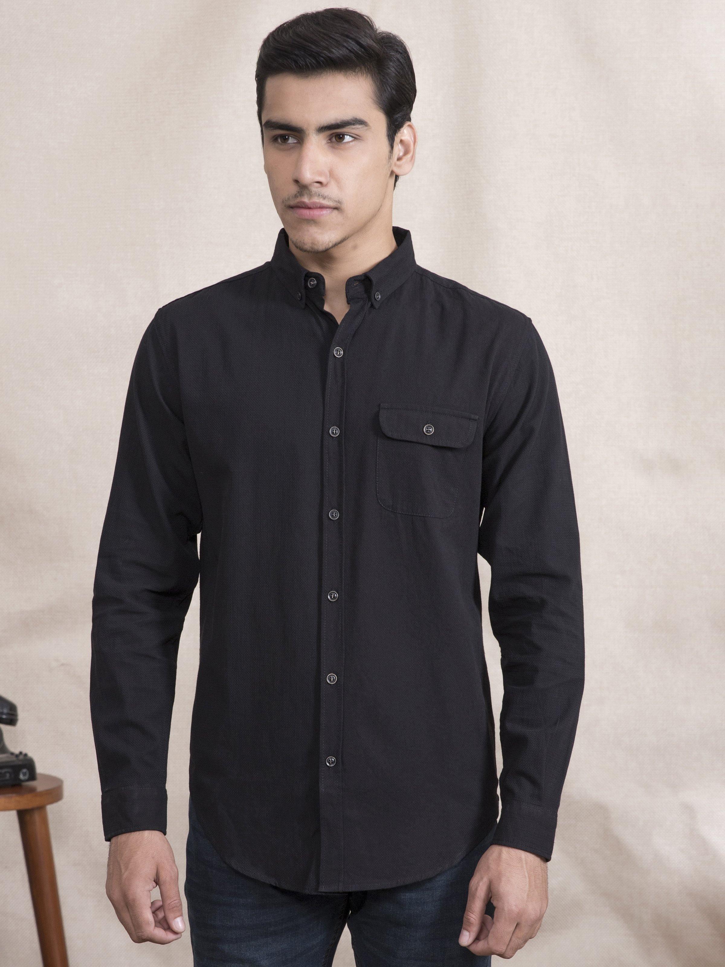 CASUAL SHIRT  SLIM FIT FULL SLEEVE BLACK at Charcoal Clothing