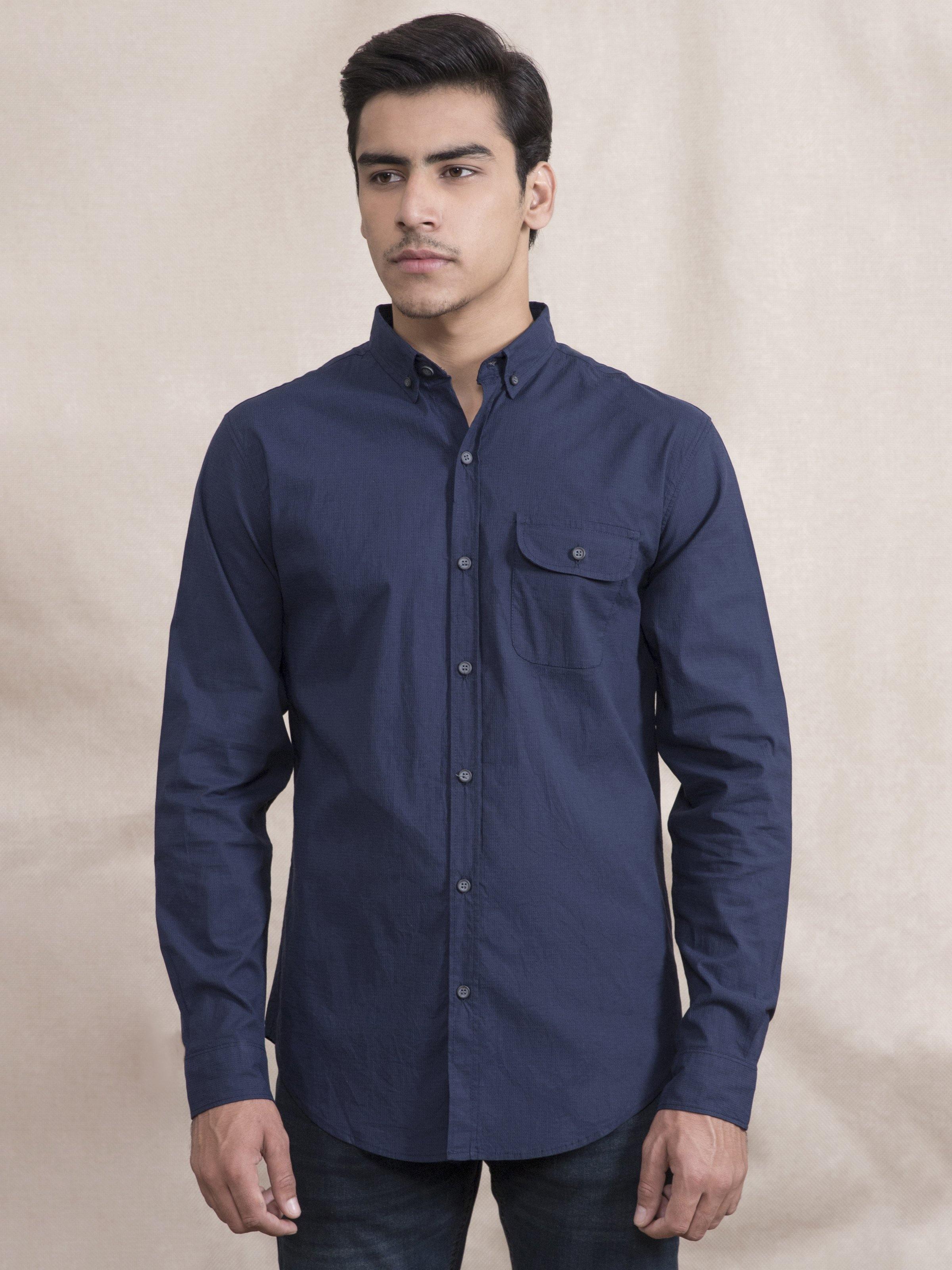 CASUAL SHIRT  SLIM FIT FULL SLEEVE NAVY at Charcoal Clothing