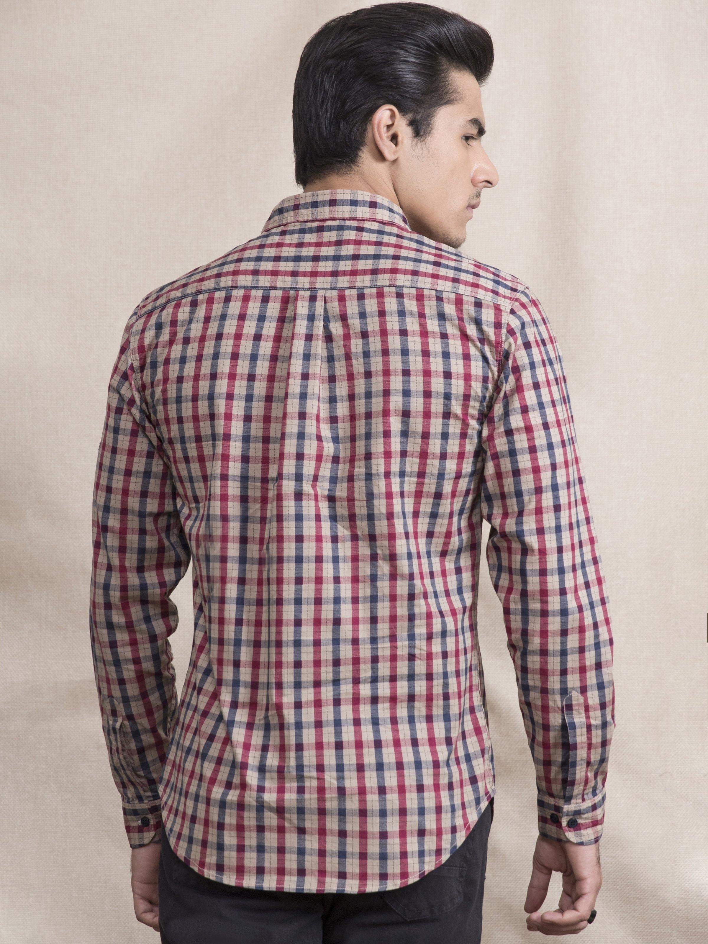 CASUAL SHIRT  SLIM FIT FULL SLEEVE RED CHECK at Charcoal Clothing