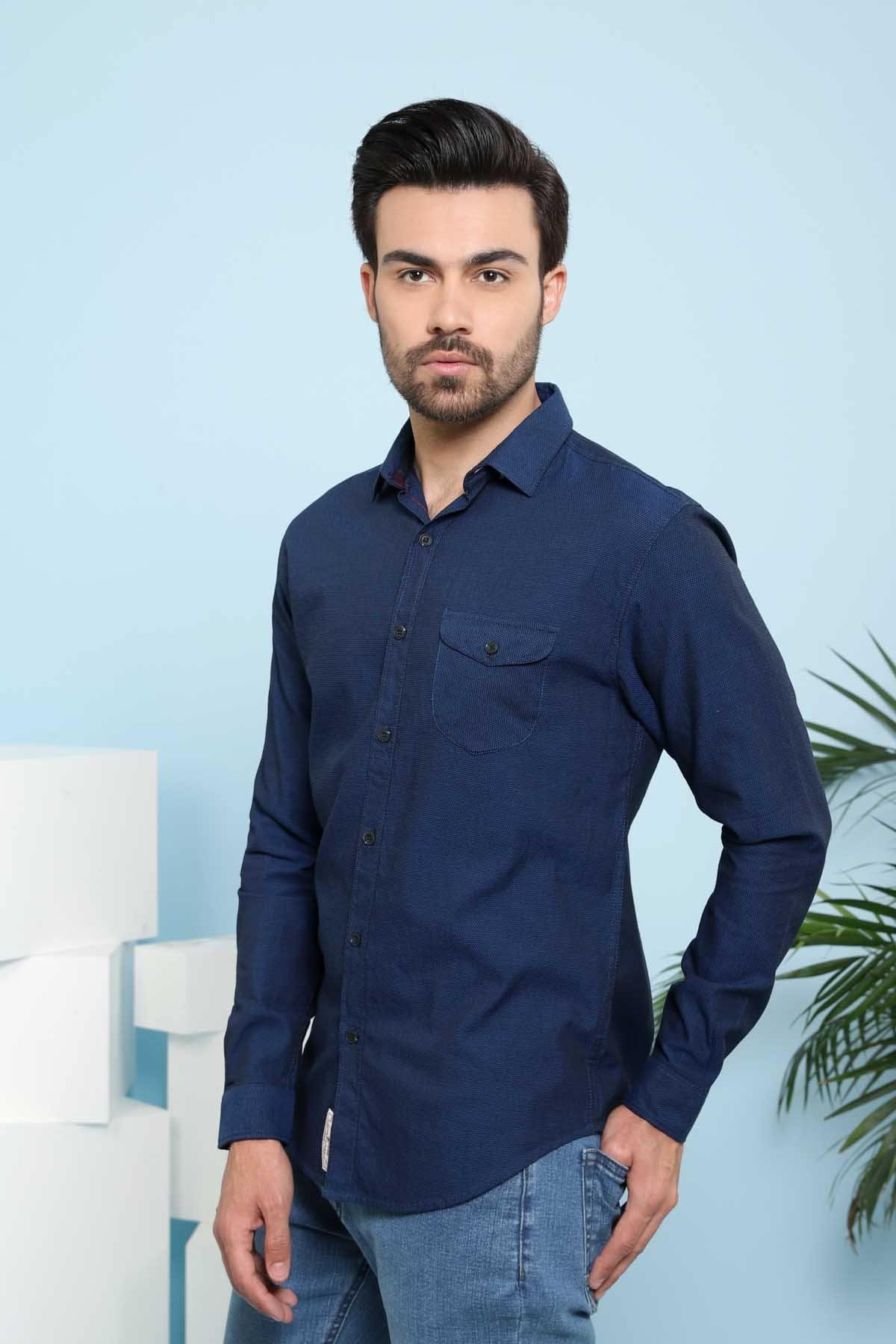 CASUAL SHIRTS FULL SLEEVE SLIM FIT NAVY at Charcoal Clothing