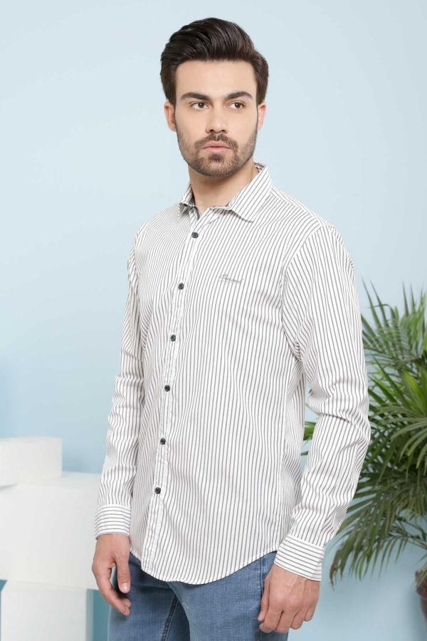 CASUAL SHIRTS FULL SLEEVE SLIM FIT WHITE BLACK at Charcoal Clothing