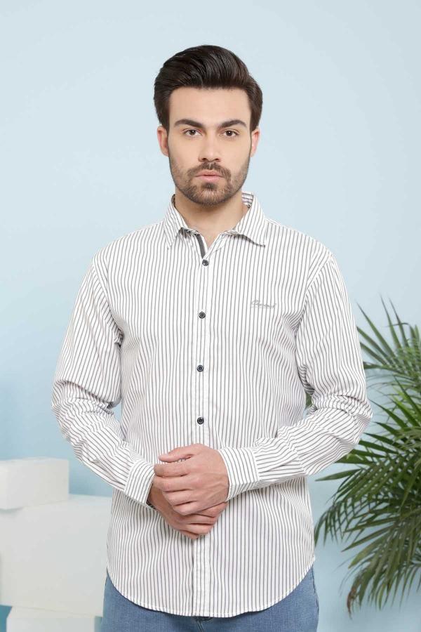 CASUAL SHIRTS FULL SLEEVE SLIM FIT WHITE BLACK at Charcoal Clothing