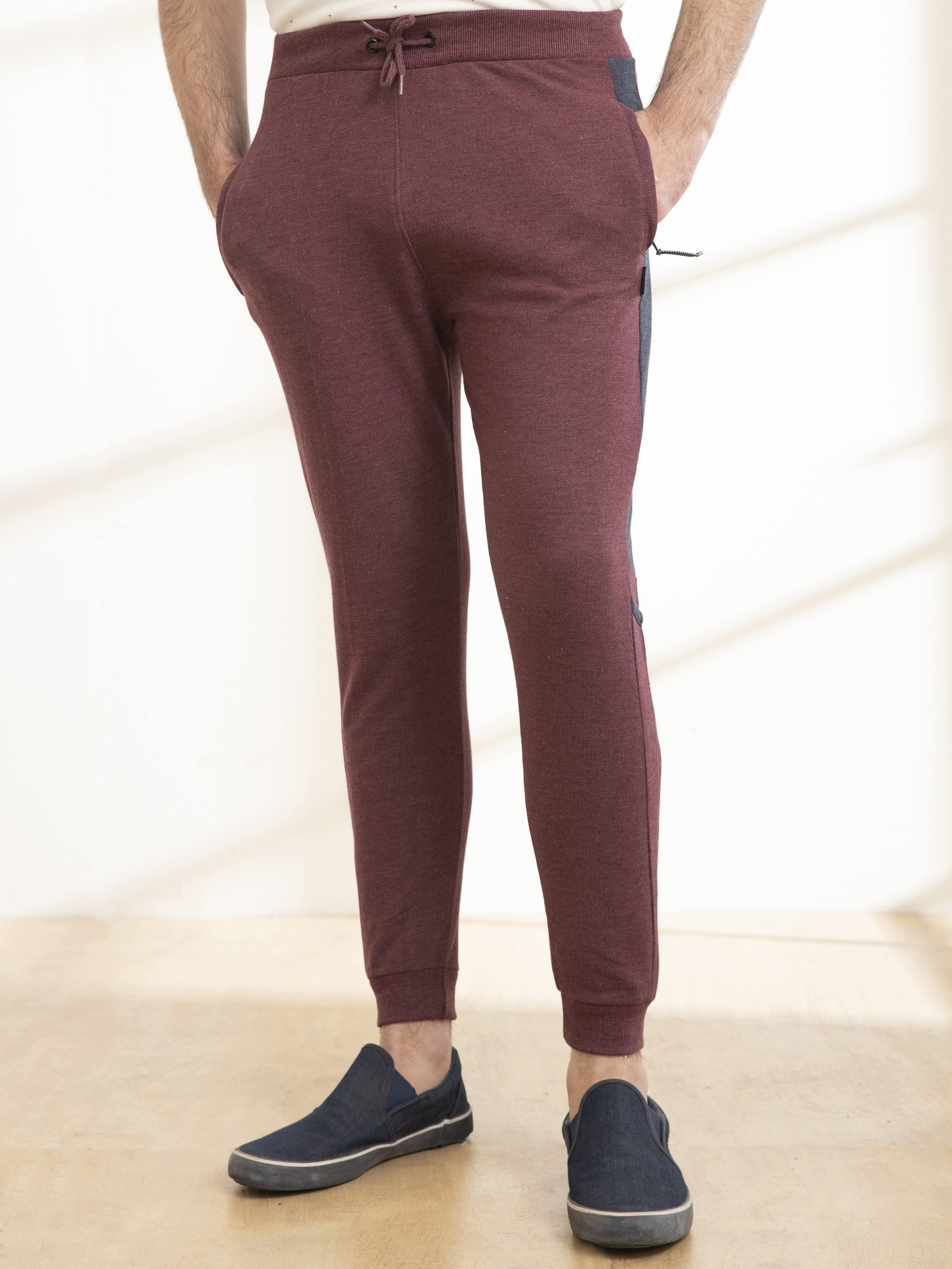 CASUAL TROUSER PIQUE TERRY MAROON MELANGE at Charcoal Clothing