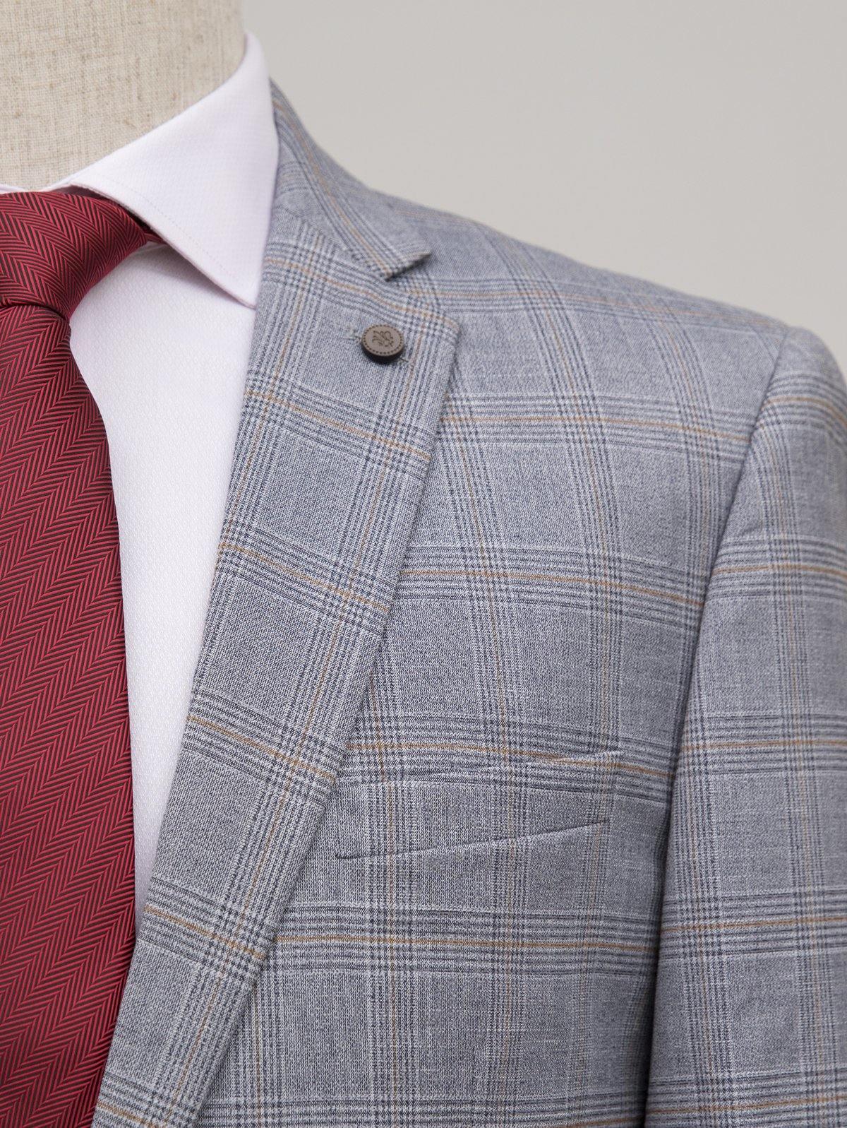 CHECK SUIT 2 BUTTON BLUE GREY at Charcoal Clothing