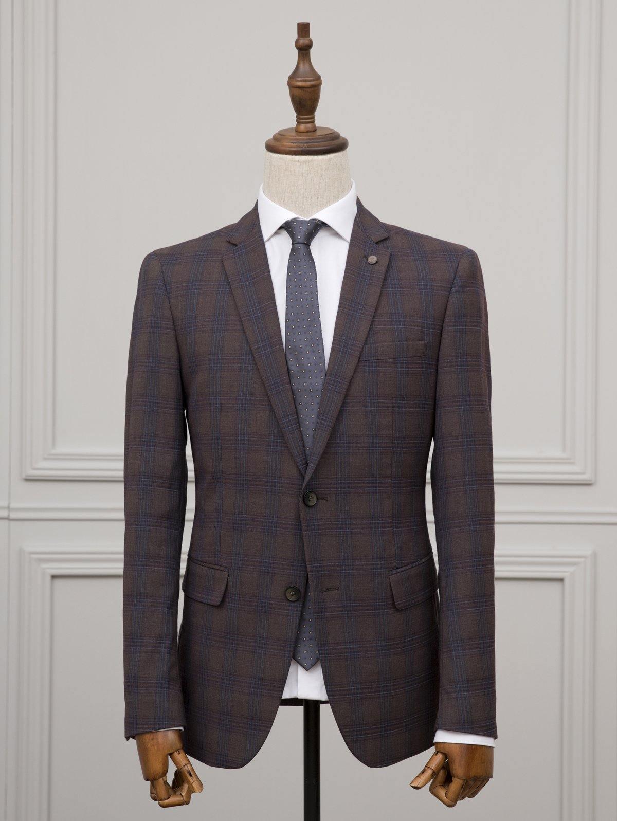 CHECK SUIT 2 BUTTON BROWN at Charcoal Clothing