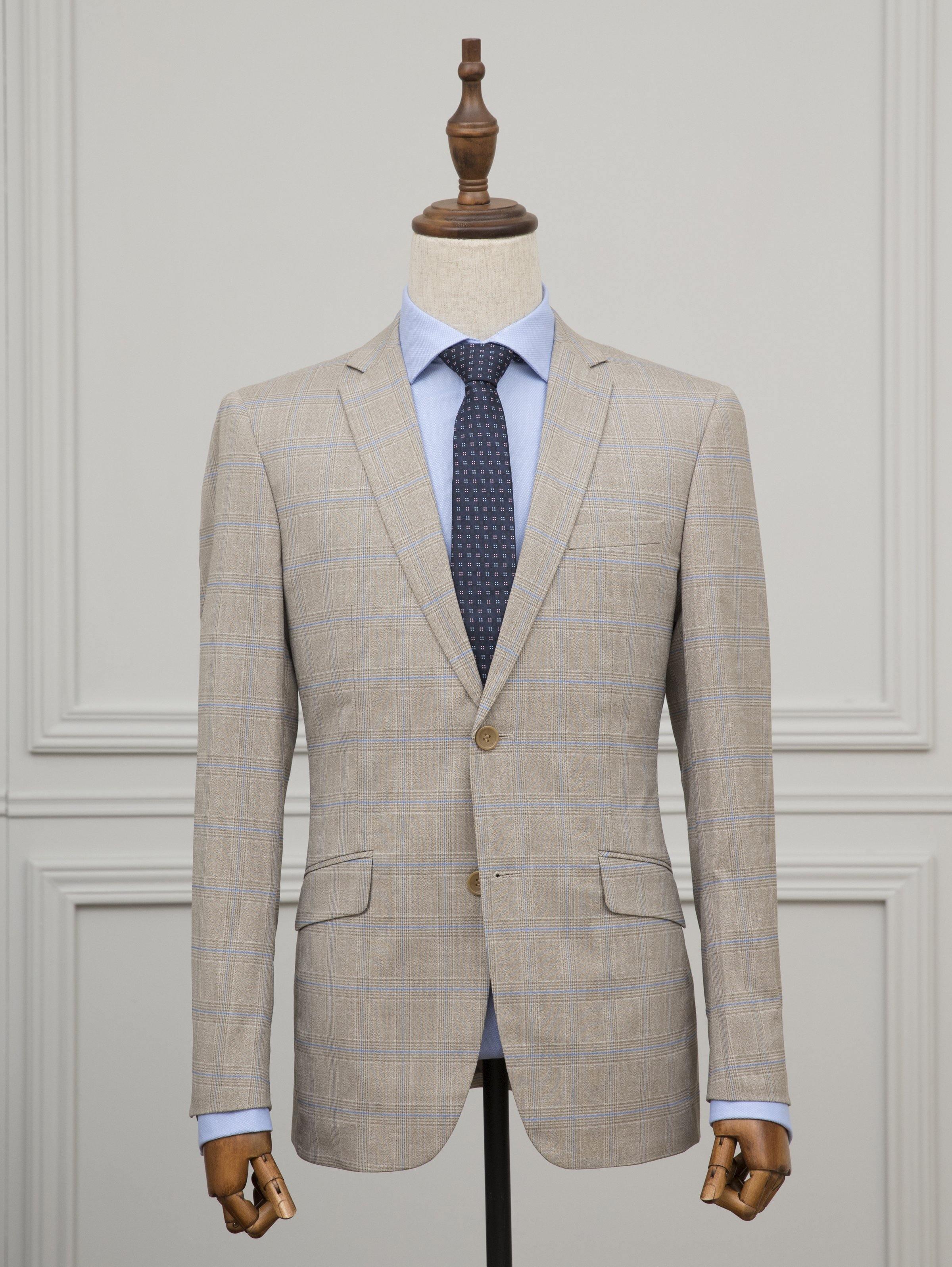 CHECK SUIT 2 BUTTON LIGHT BROWN CHECK at Charcoal Clothing