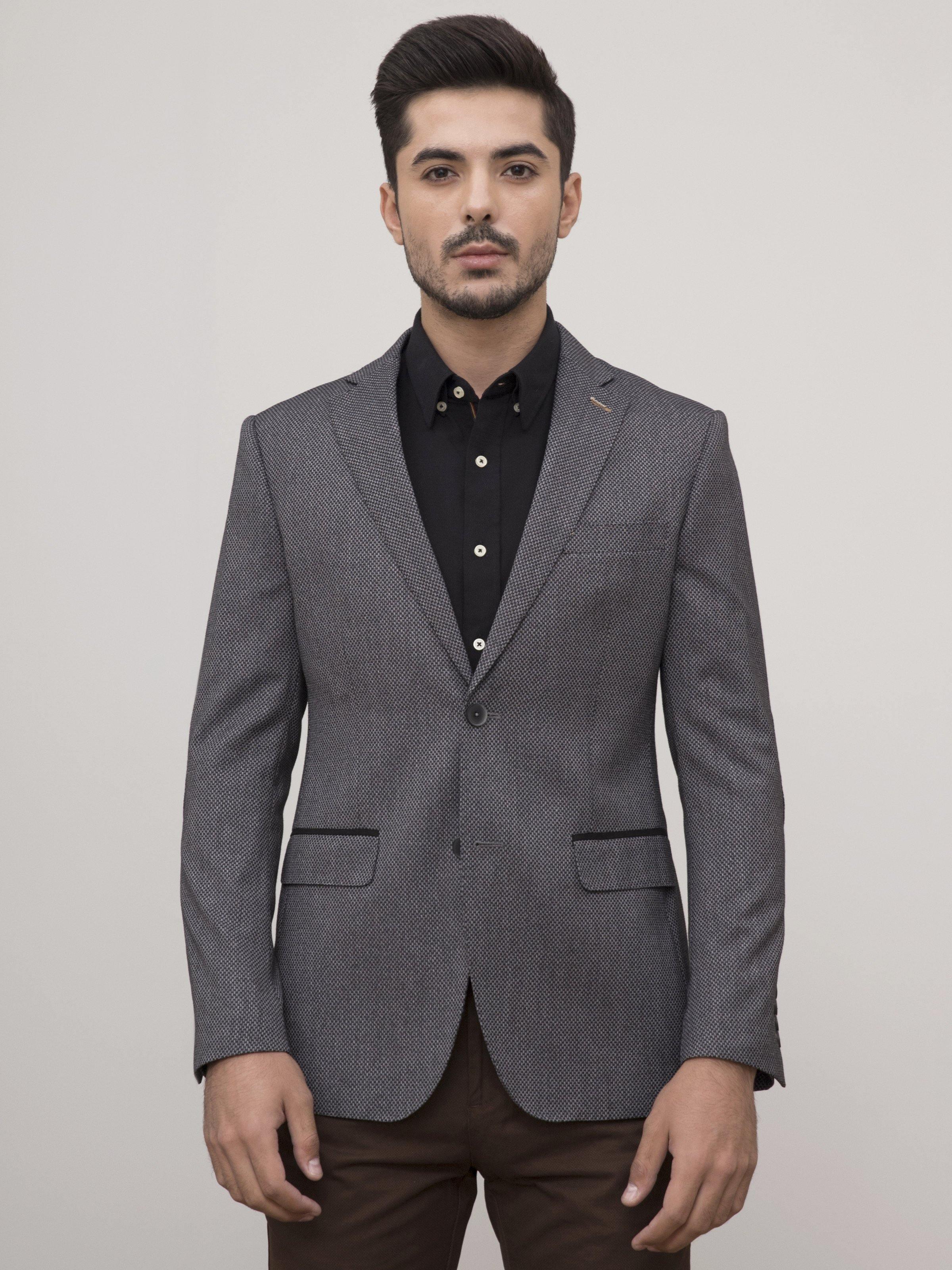 COAT 2 BUTTON SLIM FIT BLACK GREY at Charcoal Clothing