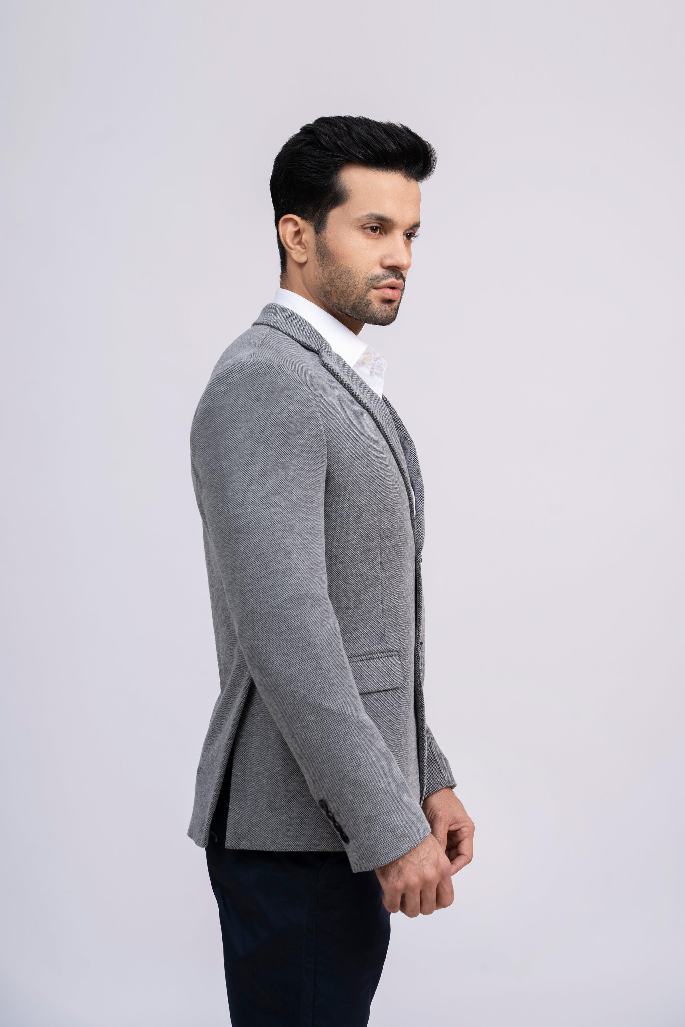 Ash Grey Self Textured Smart Fit Coat CC 02 - Stylish Attire