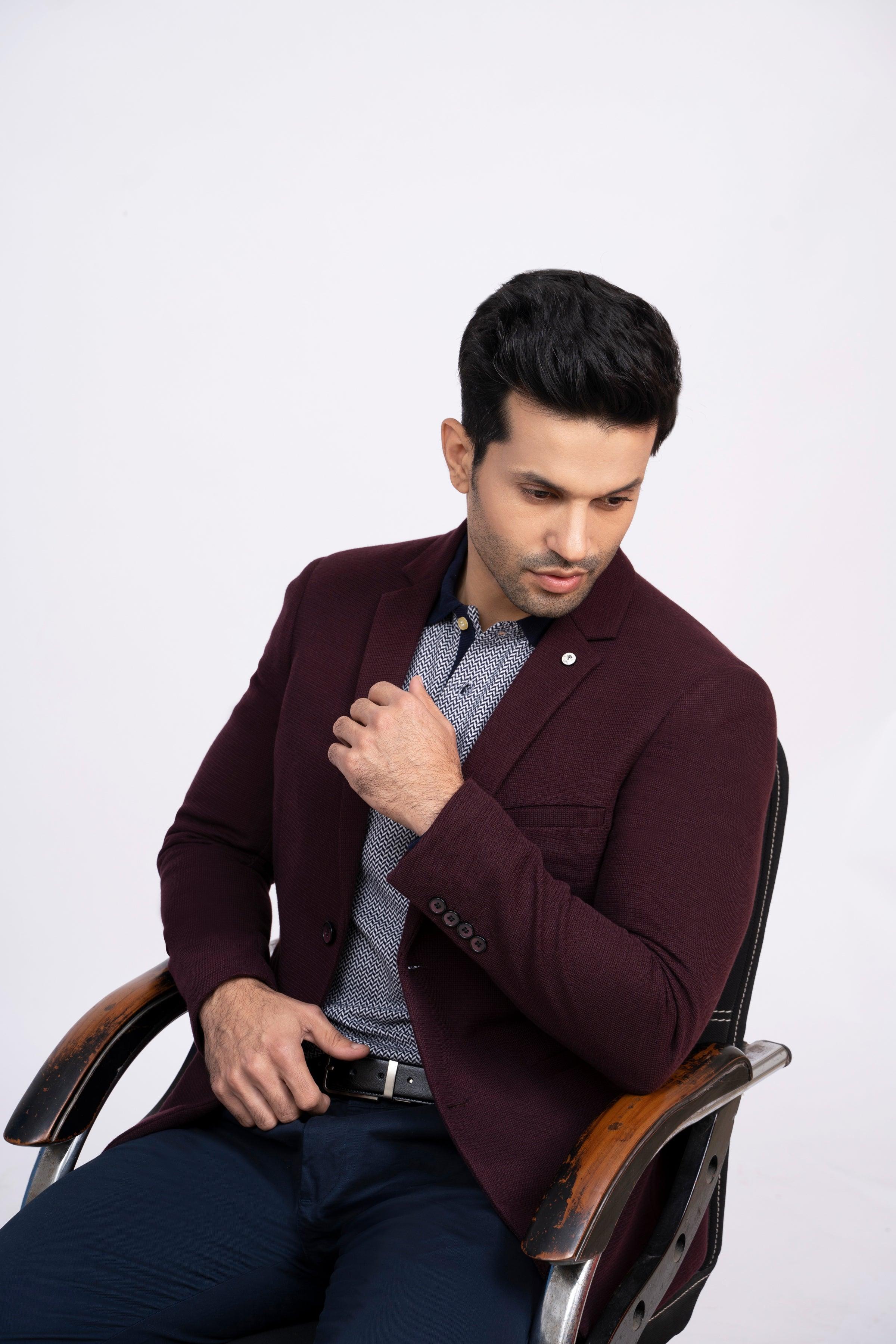 COAT SLIM FIT MAROON at Charcoal Clothing