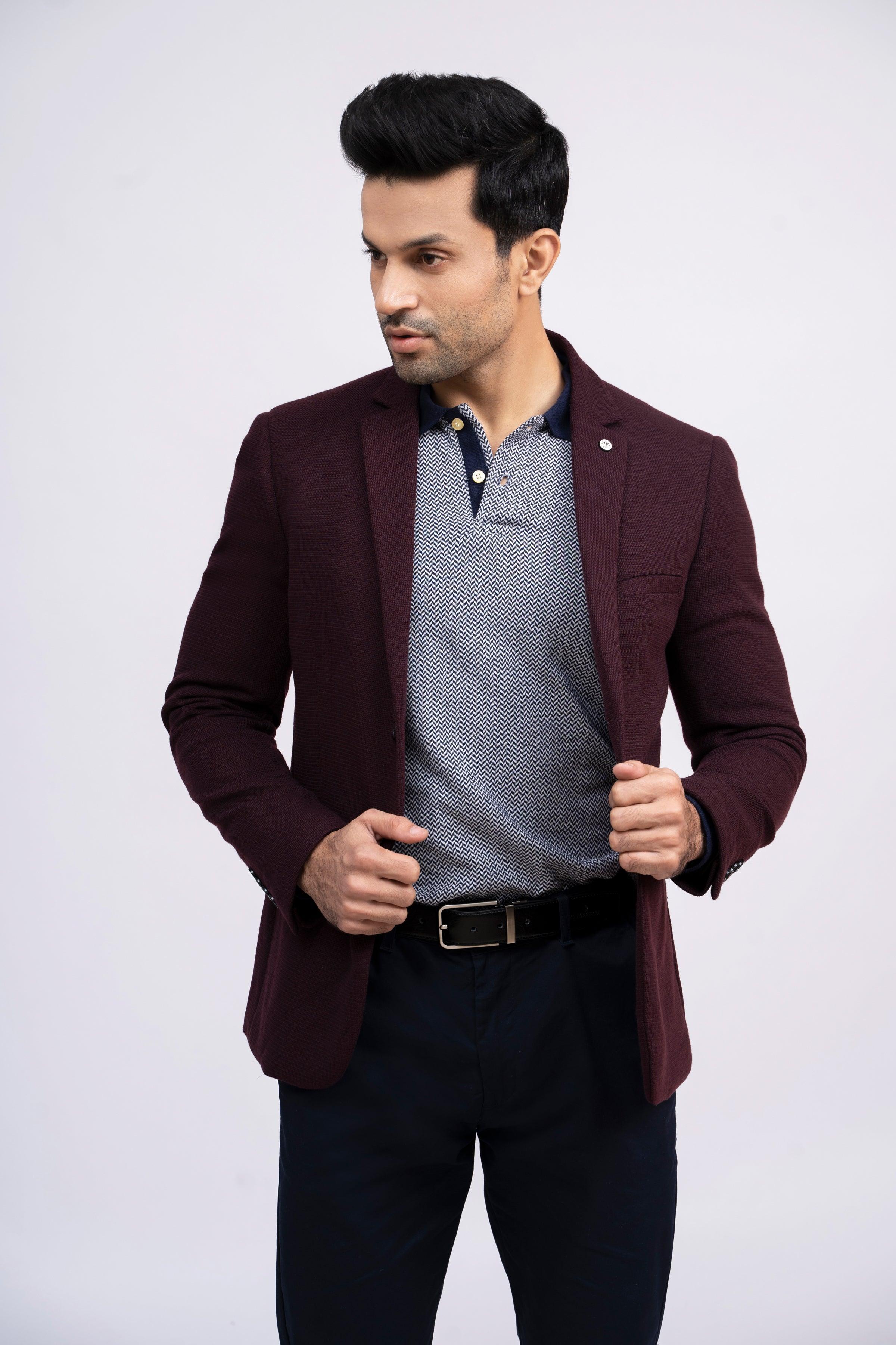 COAT SLIM FIT MAROON at Charcoal Clothing