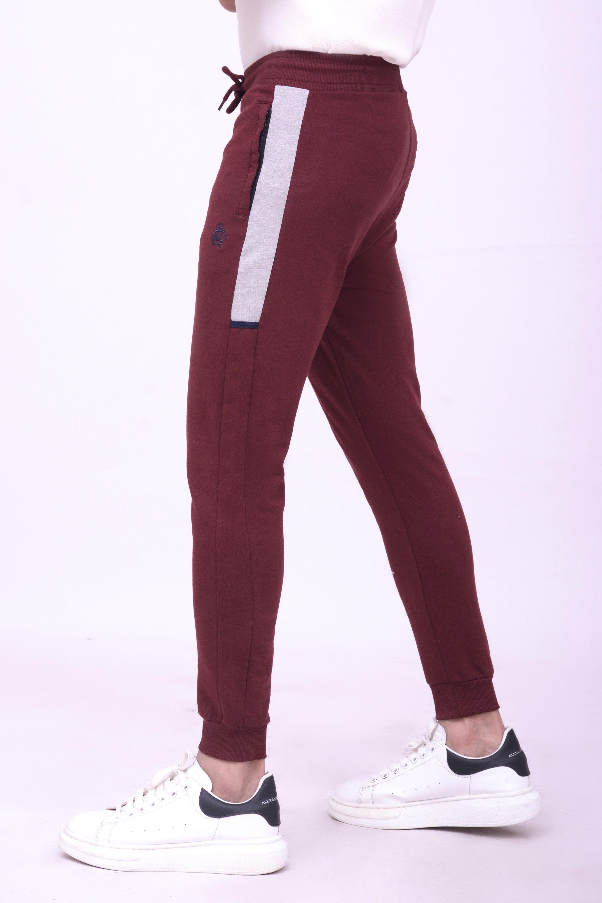 CONTRAST PANEL TERRY TROUSER MAROON at Charcoal Clothing
