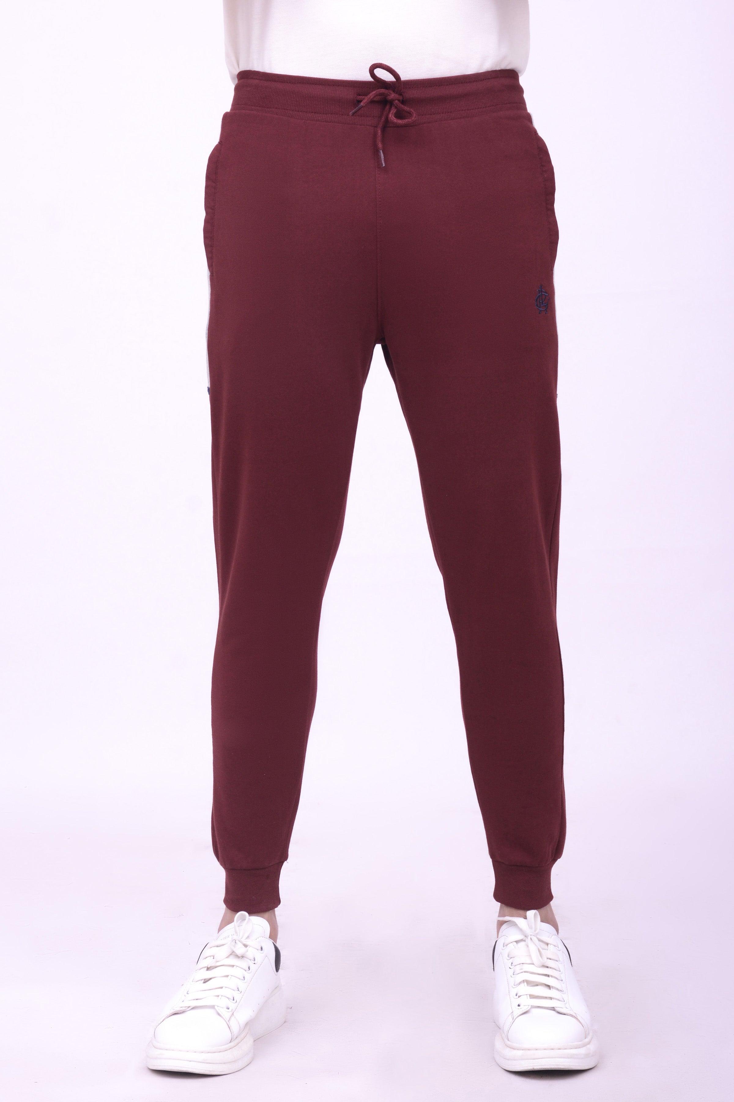 CONTRAST PANEL TERRY TROUSER MAROON at Charcoal Clothing
