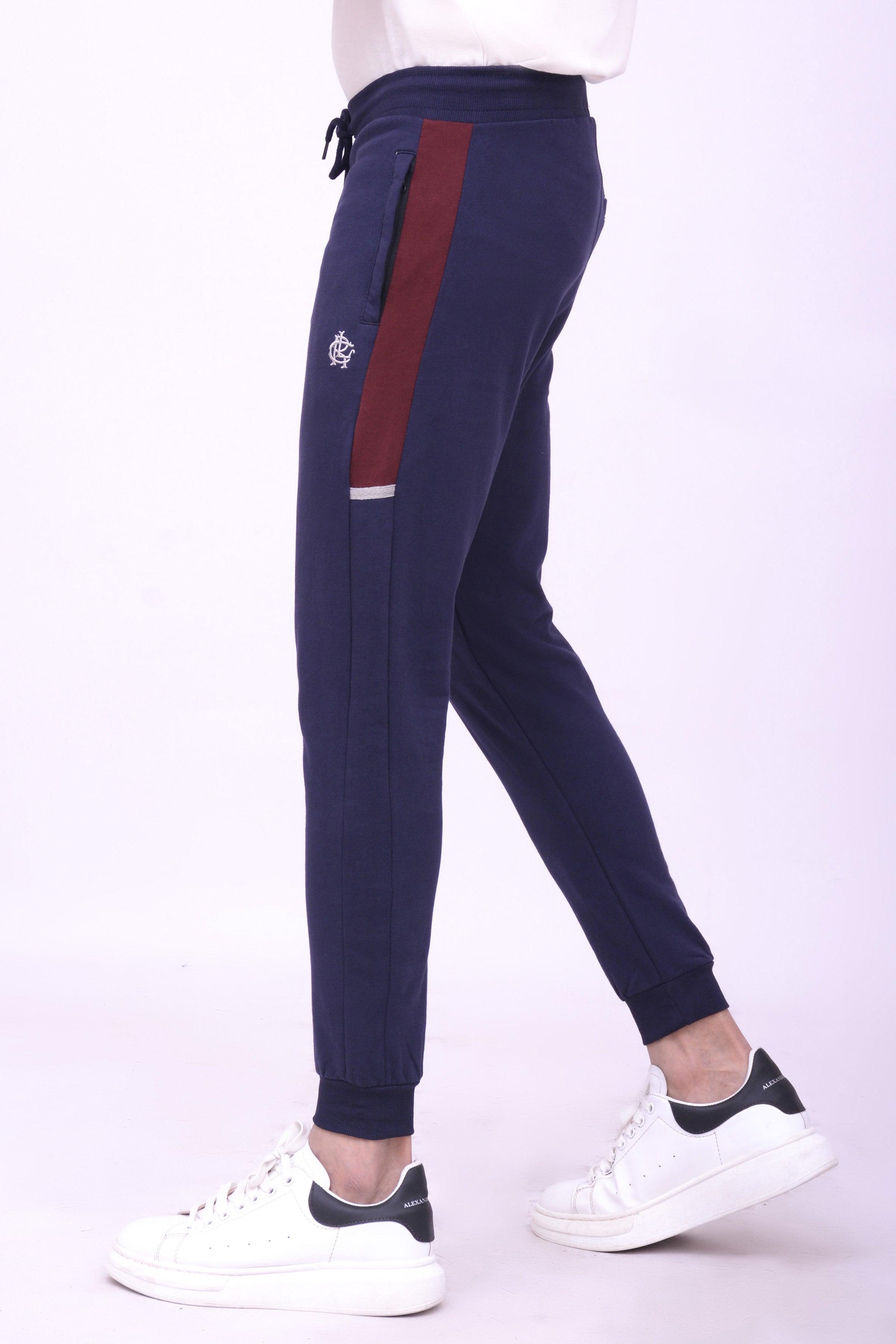CONTRAST PANEL TERRY TROUSER NAVY at Charcoal Clothing