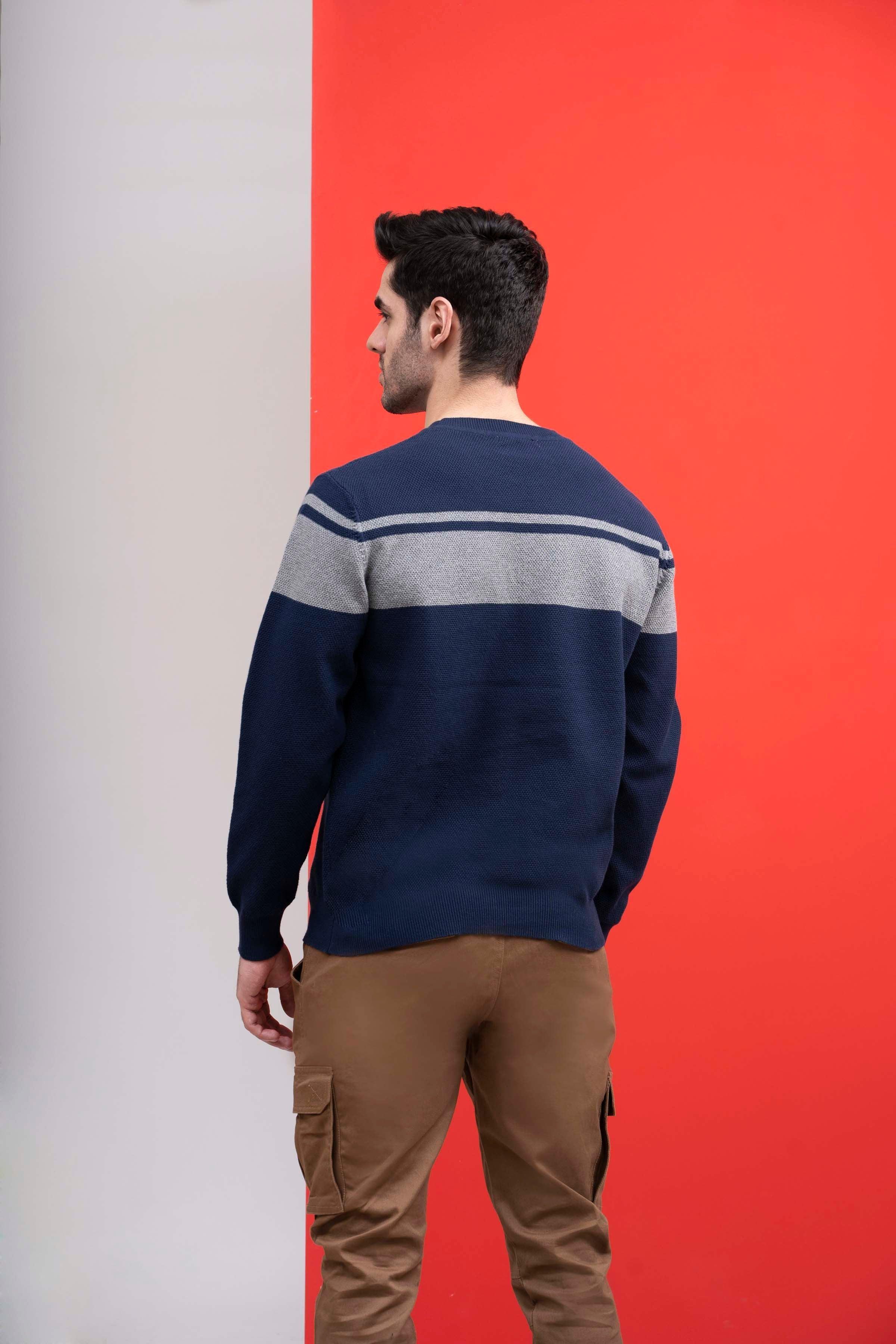 CREW NECK SWEATER NAVY GREY at Charcoal Clothing