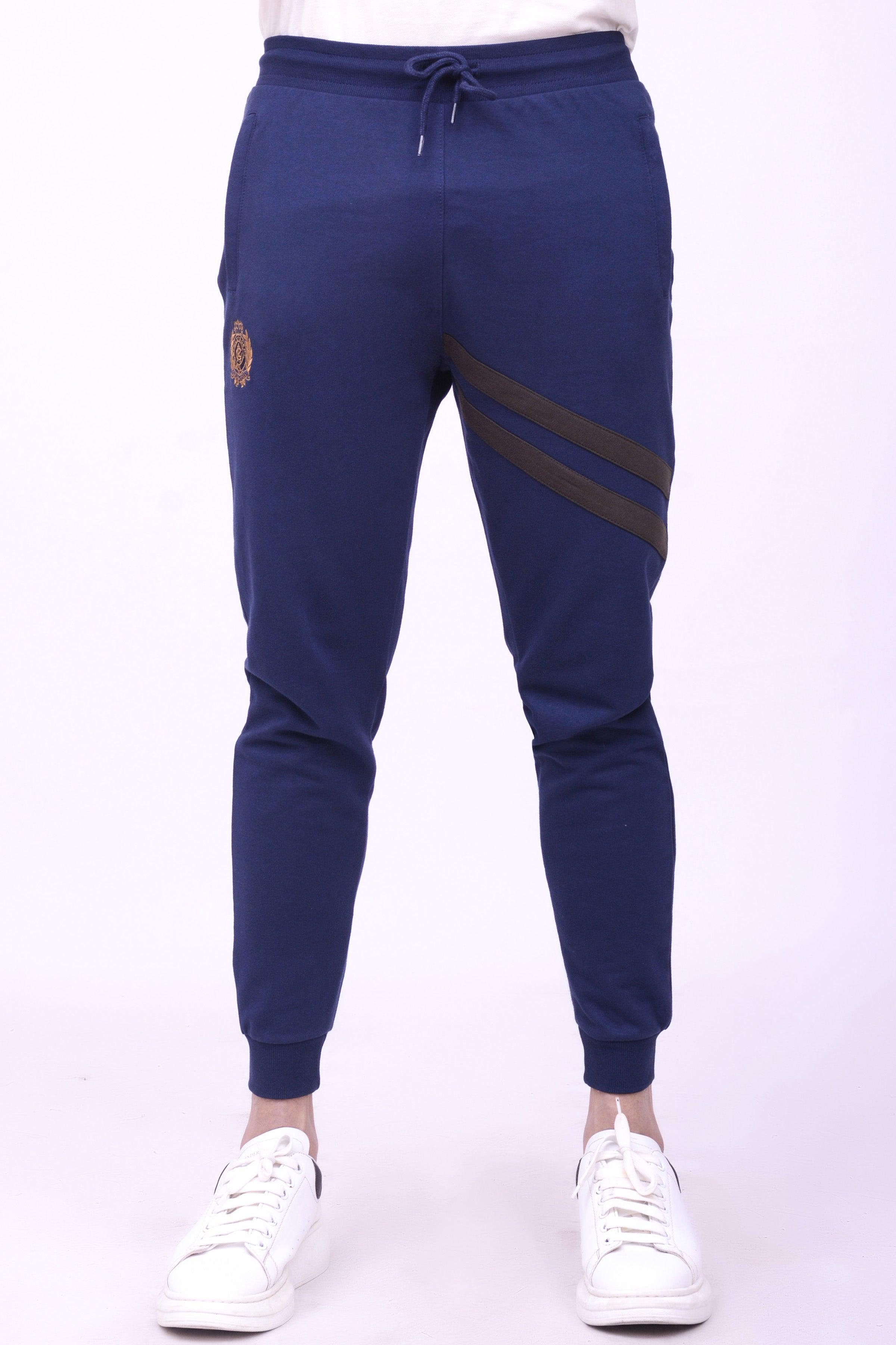 CROSS PANEL TERRY TROUSER NAVY at Charcoal Clothing