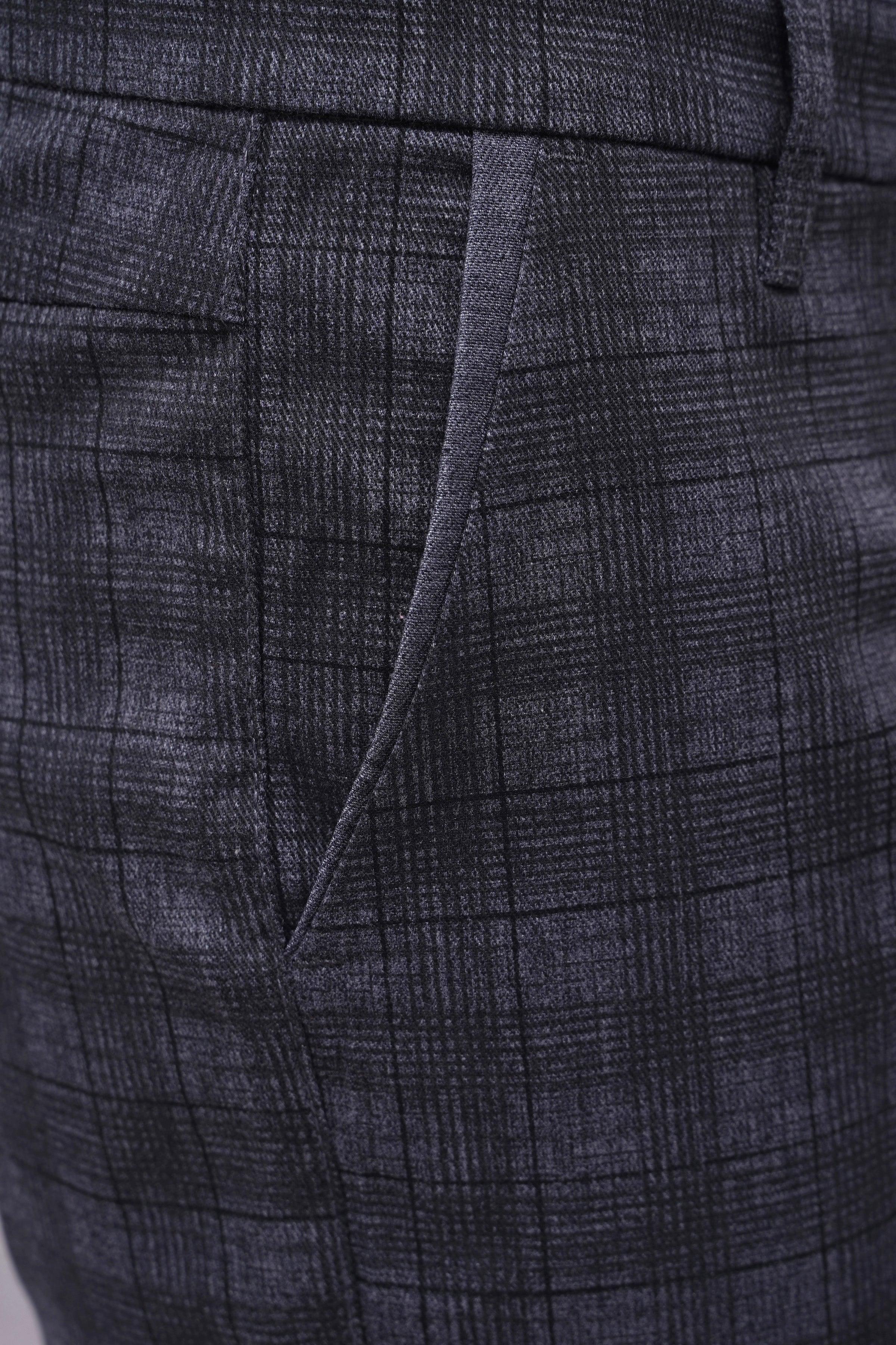 CROSS POCKET CASUAL PANT BLUE GREY CHECK at Charcoal Clothing