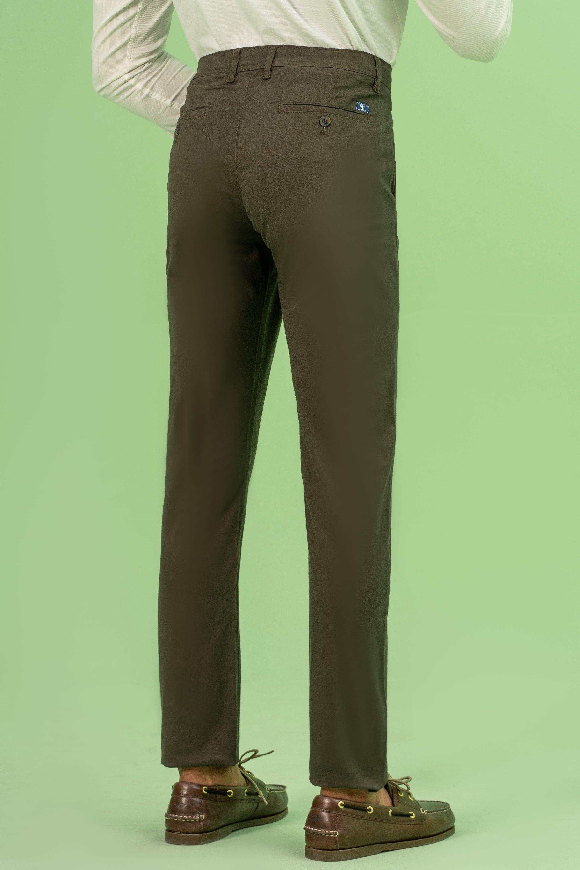 CROSS POCKET SATAIN SLIM FIT PANT DARK OLIVE at Charcoal Clothing