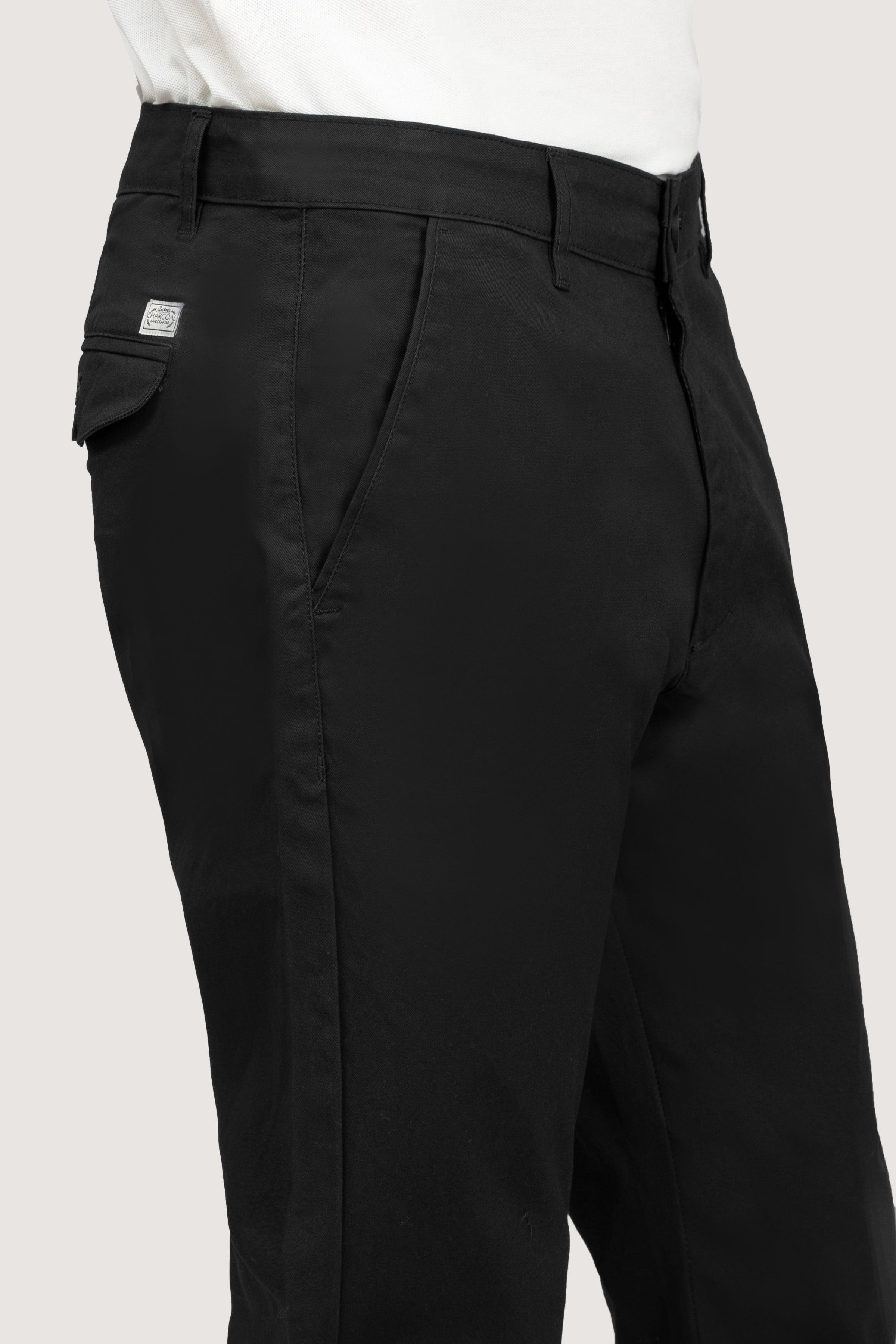 CROSS POCKET TWILL SLIMFIT BLACK PANT at Charcoal Clothing