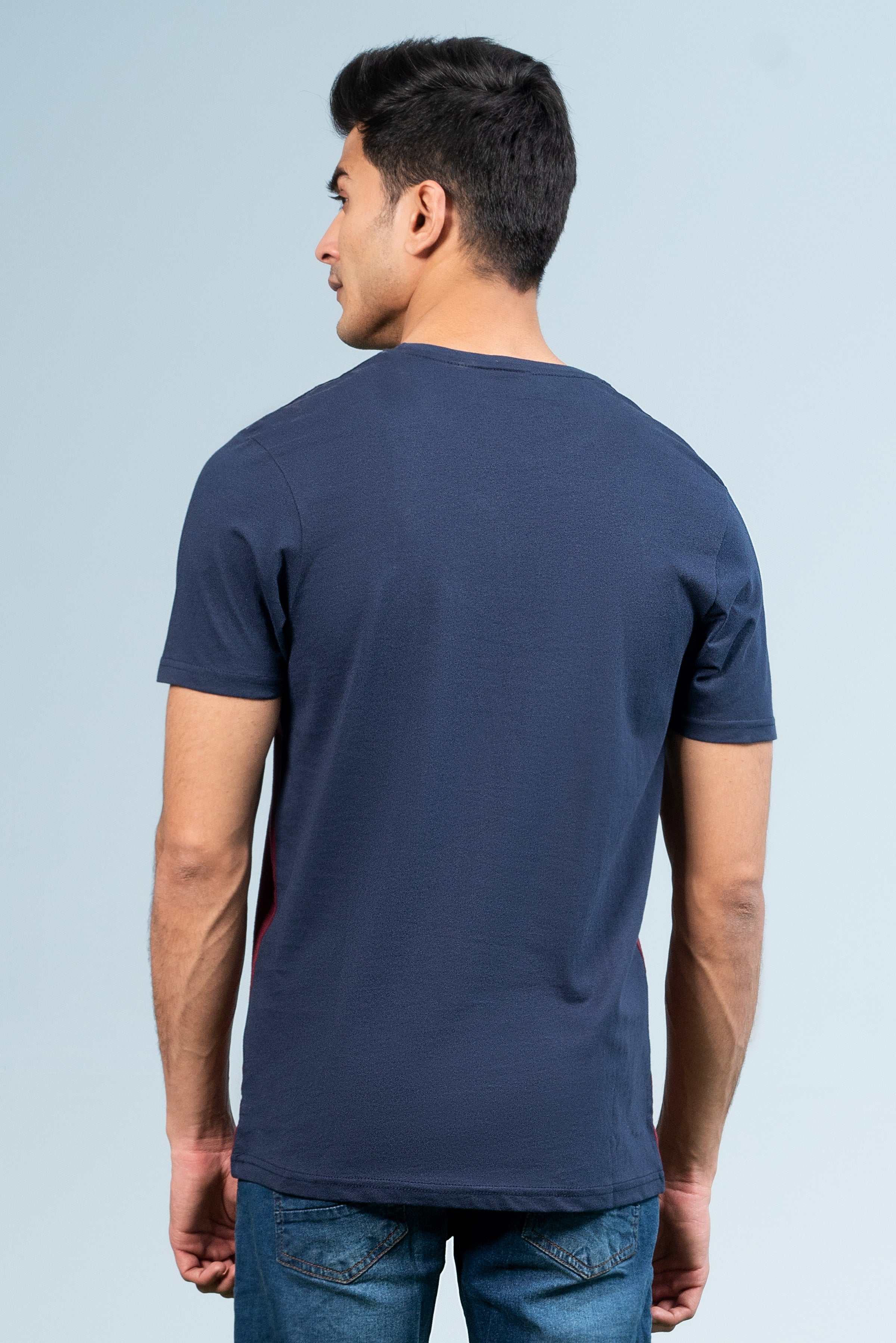 CUT & SEW PANNEL T-SHIRT NAVY at Charcoal Clothing
