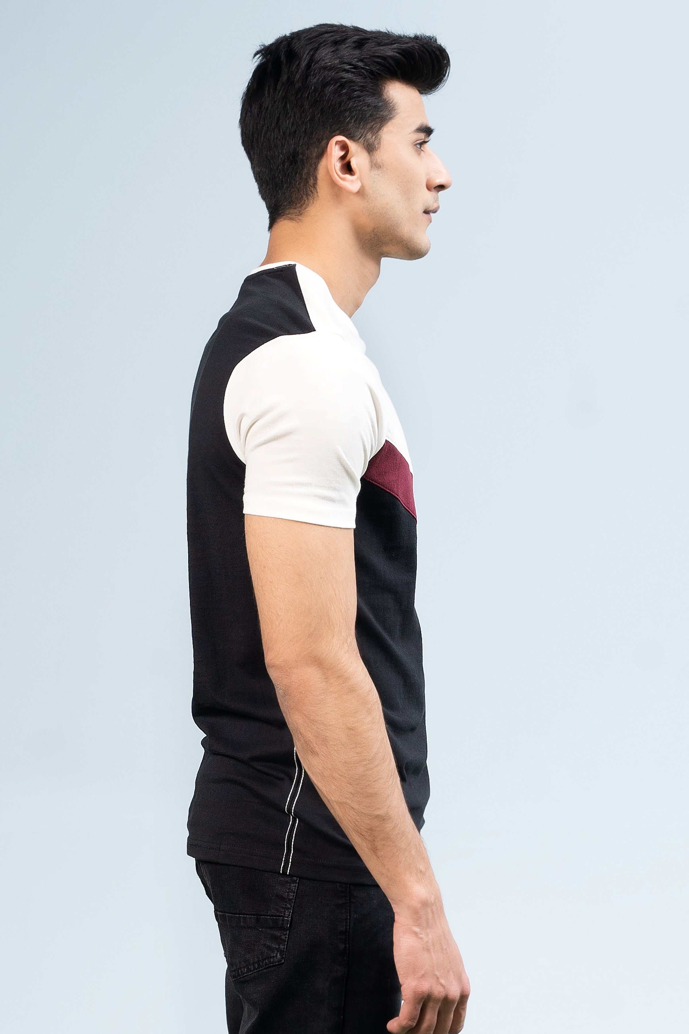 CUT & SEW PANNEL T-SHIRT OFF WHITE at Charcoal Clothing