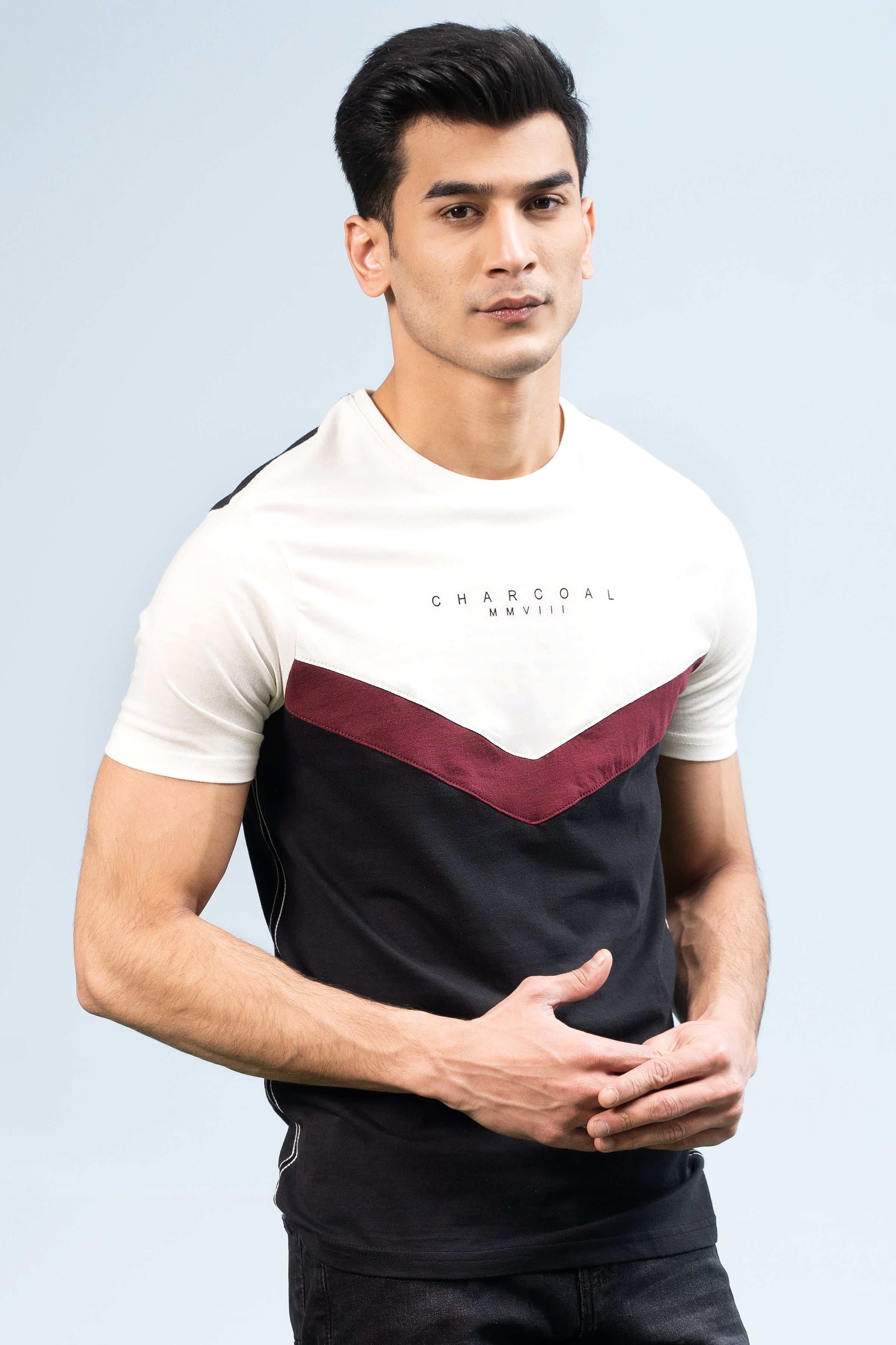 CUT & SEW PANNEL T-SHIRT OFF WHITE at Charcoal Clothing