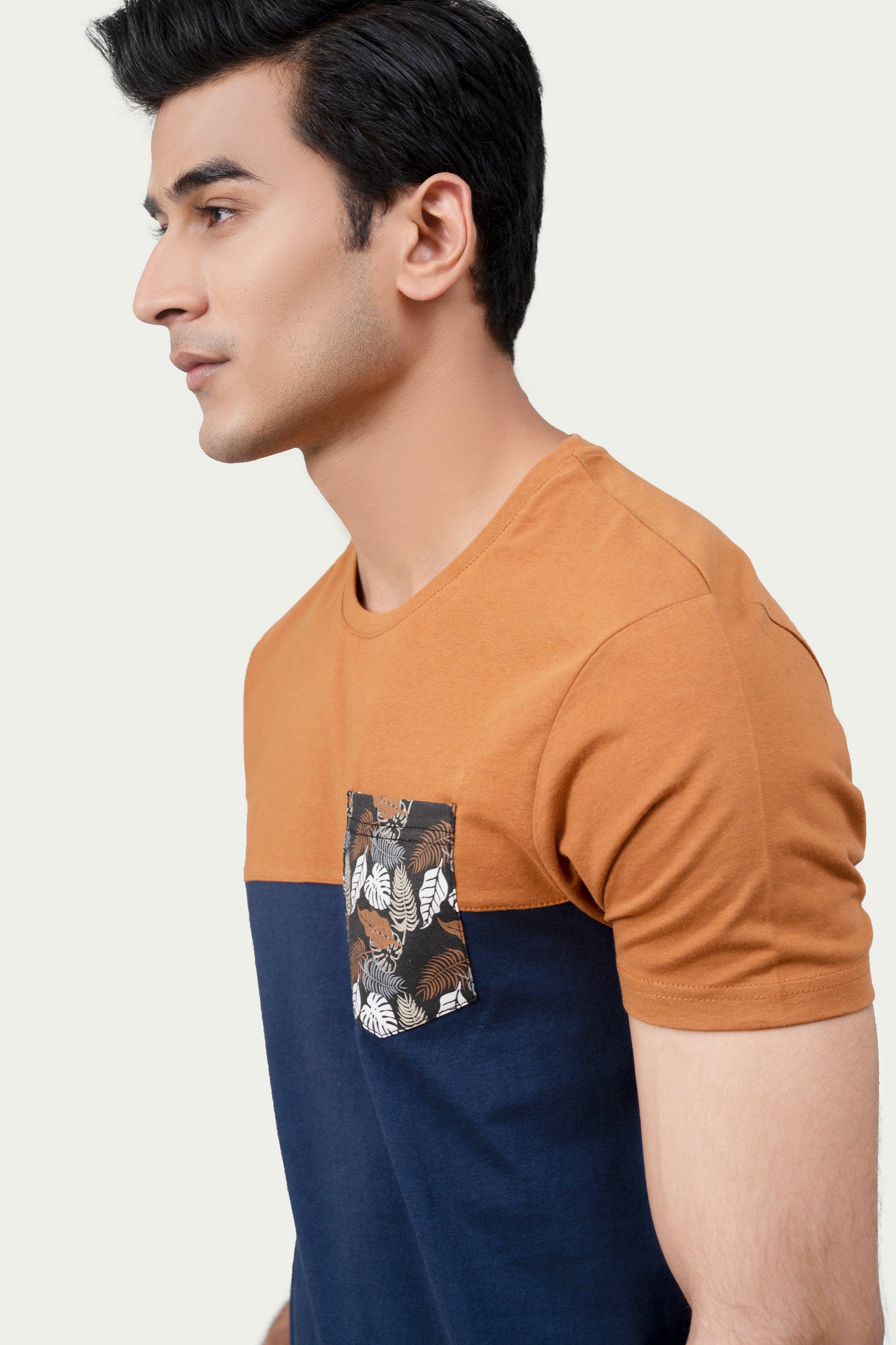 CUT & SEW PANNEL T-SHIRT RUST at Charcoal Clothing