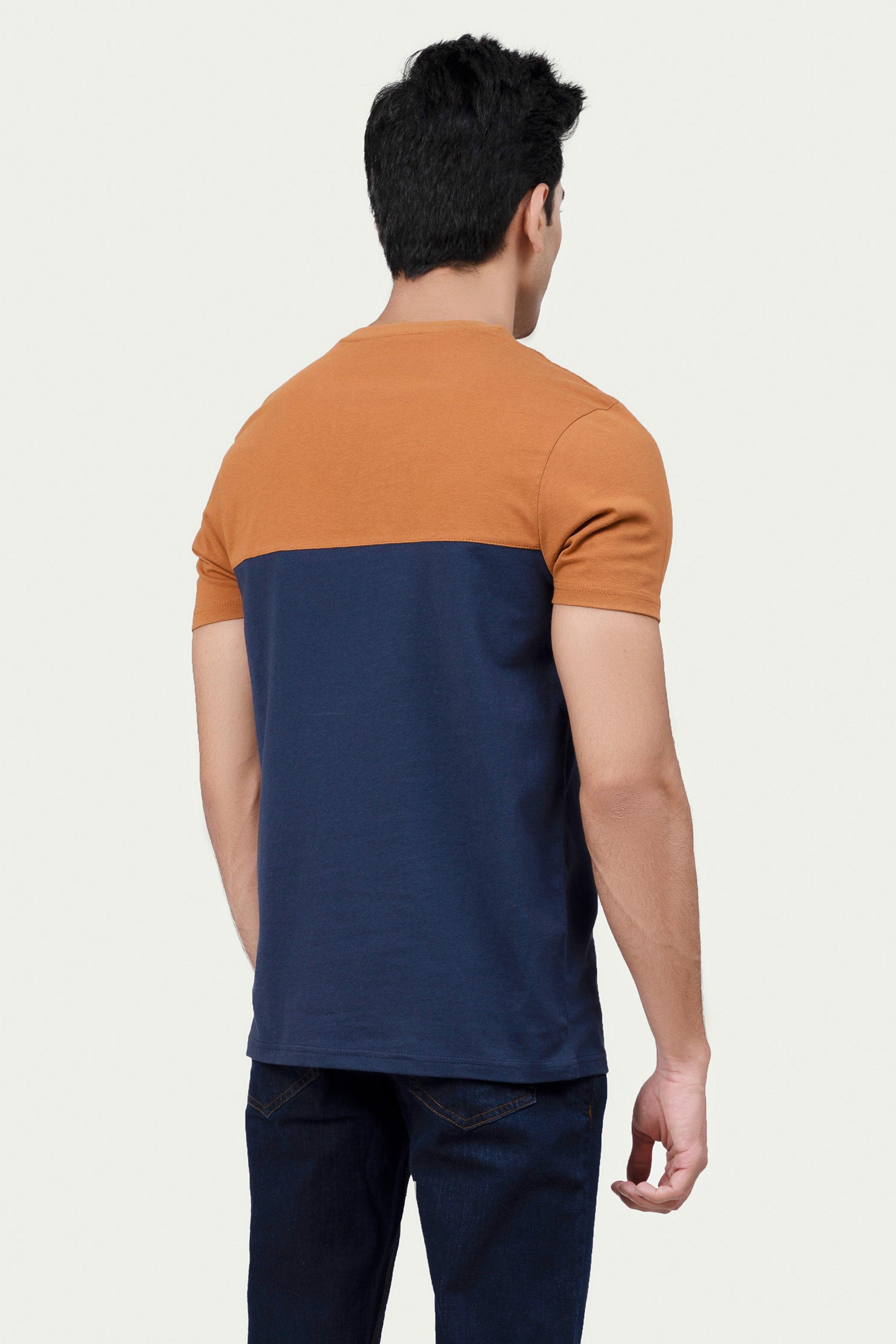 CUT & SEW PANNEL T-SHIRT RUST at Charcoal Clothing
