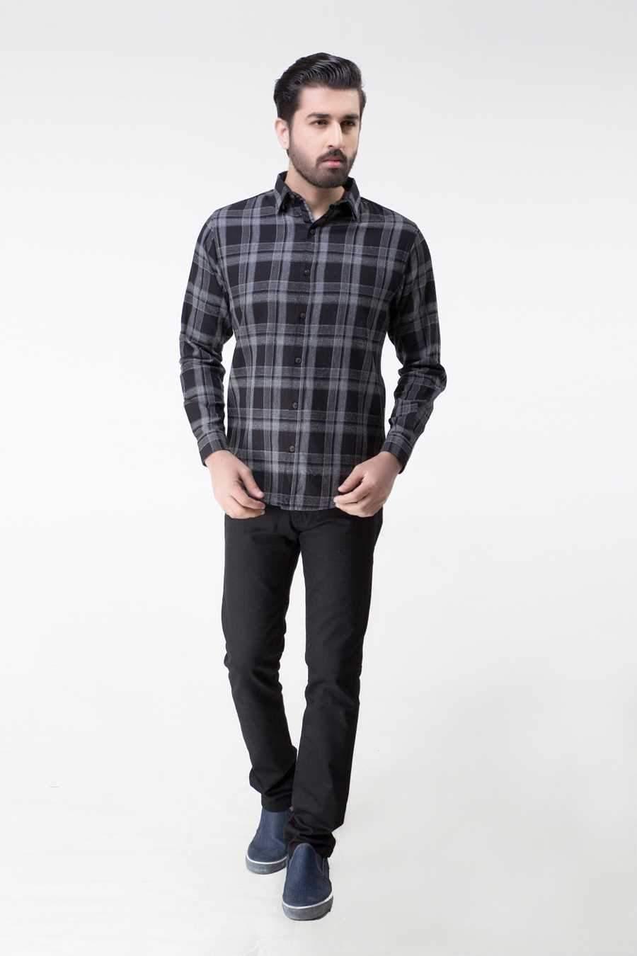 Casual Shirt FULL Sleeve Grey Black WINTER at Charcoal Clothing