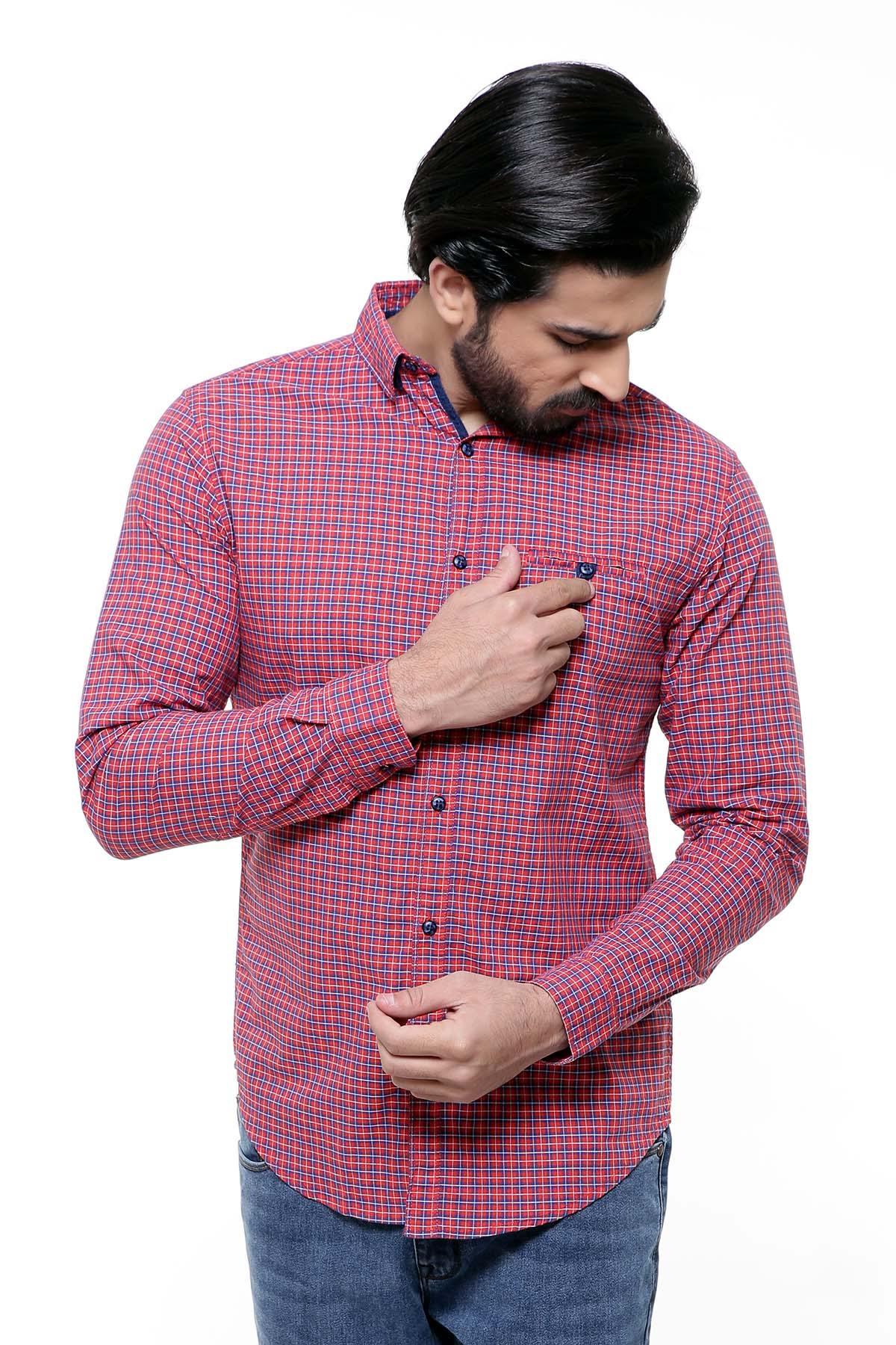Casual Shirt Full Sleeve RED BLUE CHECK SLIM FIT at Charcoal Clothing