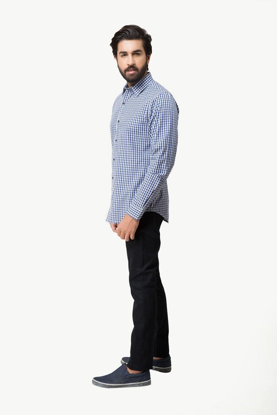 Casual Shirt Full Sleeves Blue Black Check at Charcoal Clothing