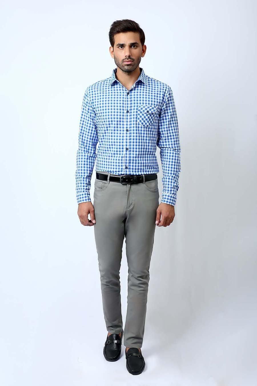Casual Shirt Full Sleeves Blue White Check at Charcoal Clothing