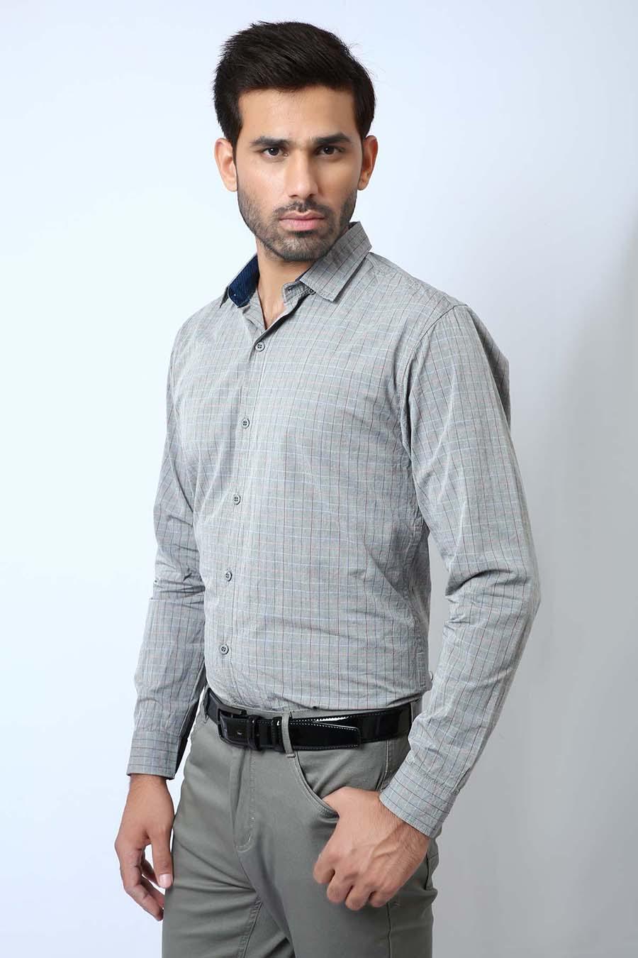 Casual Shirt Full Sleeves Grey Check at Charcoal Clothing