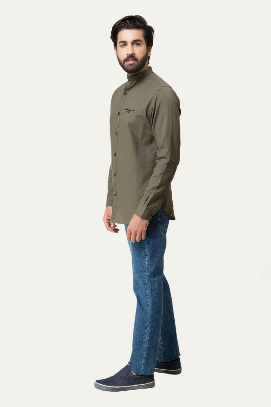 Casual Shirt Full Sleeves Olive at Charcoal Clothing