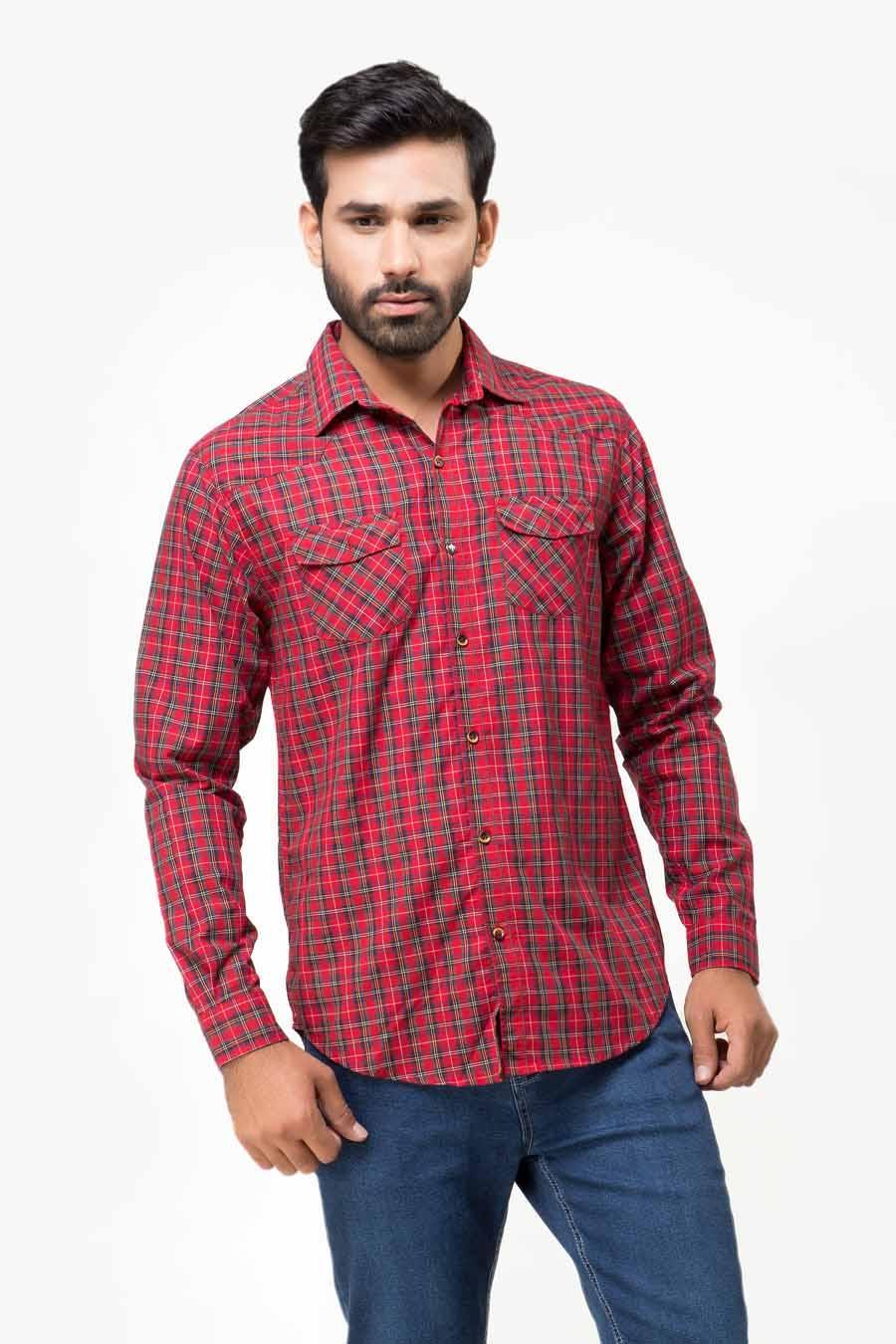 Casual Shirt Full Sleeves Red Check at Charcoal Clothing