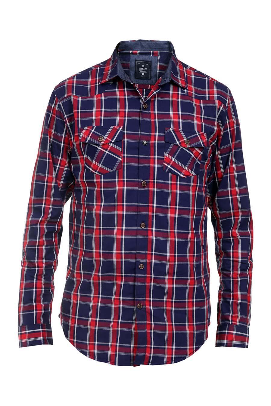 Casual Shirt Full Sleeves Red Navy at Charcoal Clothing