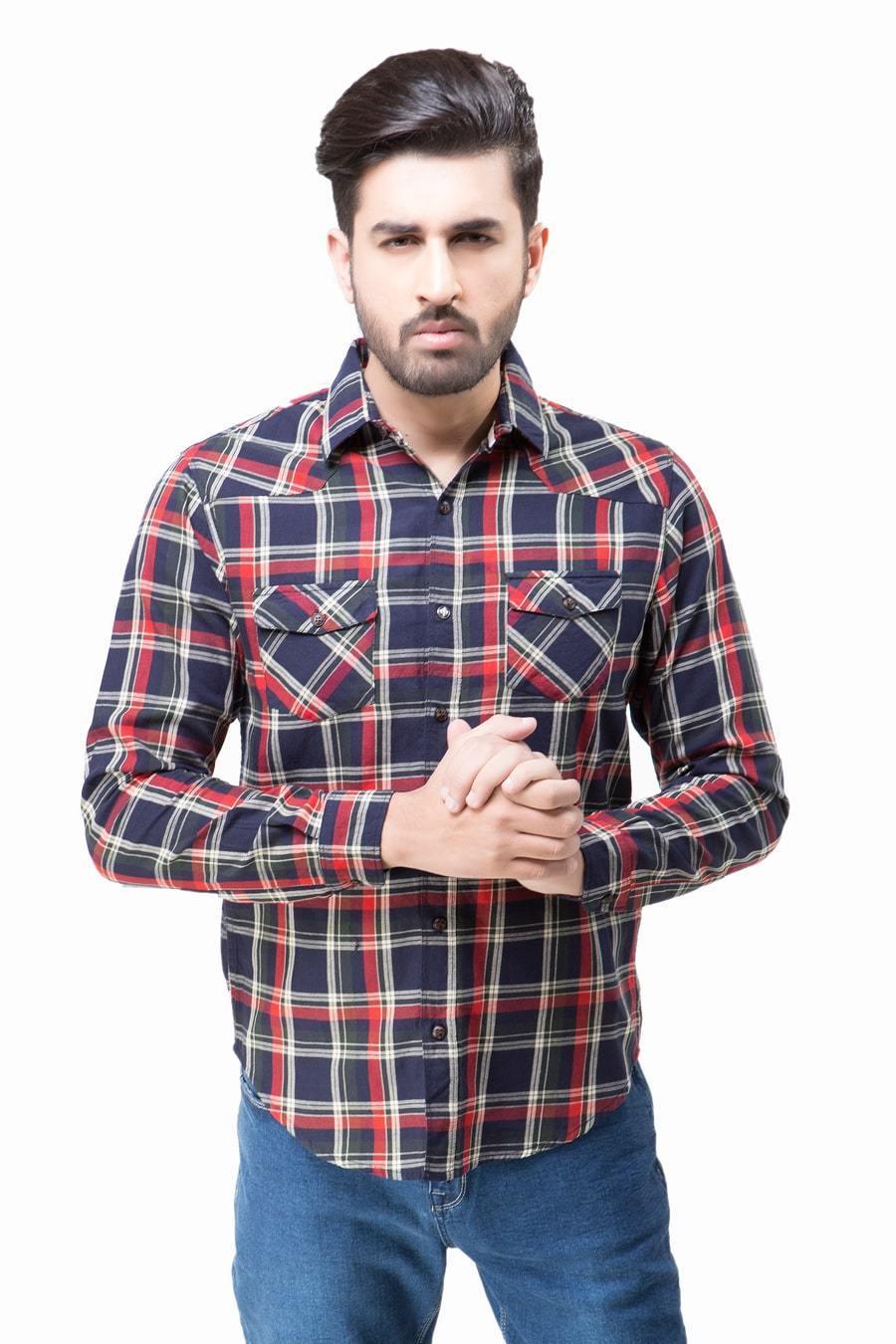 Casual Shirt Navy Red at Charcoal Clothing