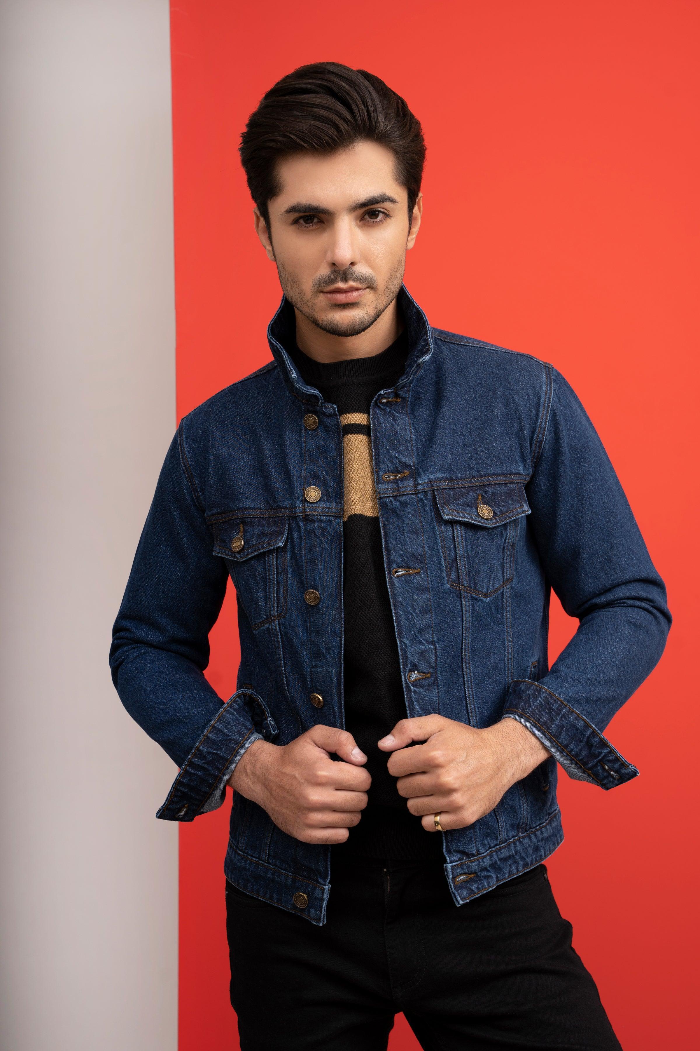 DENIM JACKET F/S MID BLUE at Charcoal Clothing