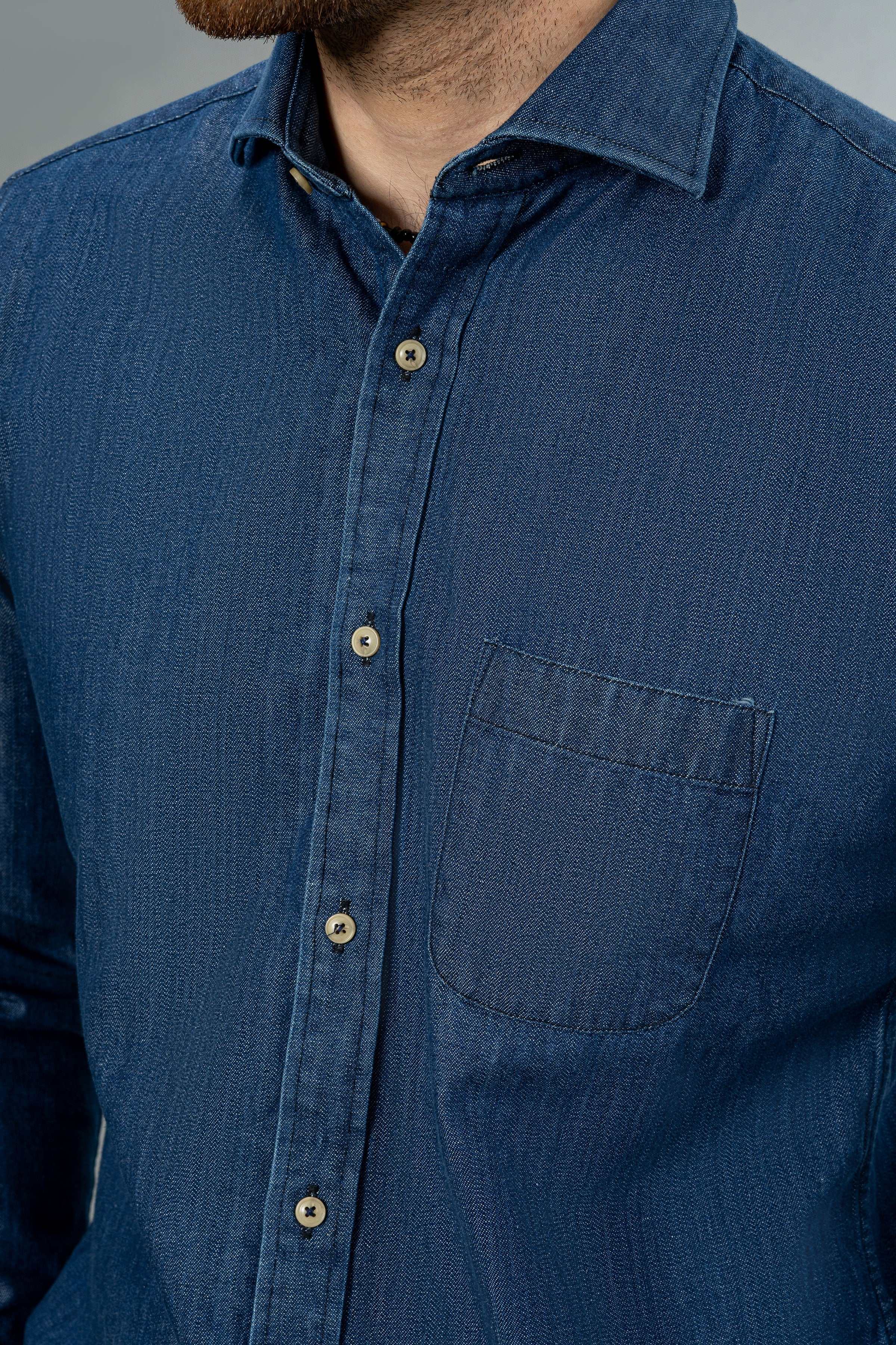 DENIM SHIRT DARK BLUE at Charcoal Clothing