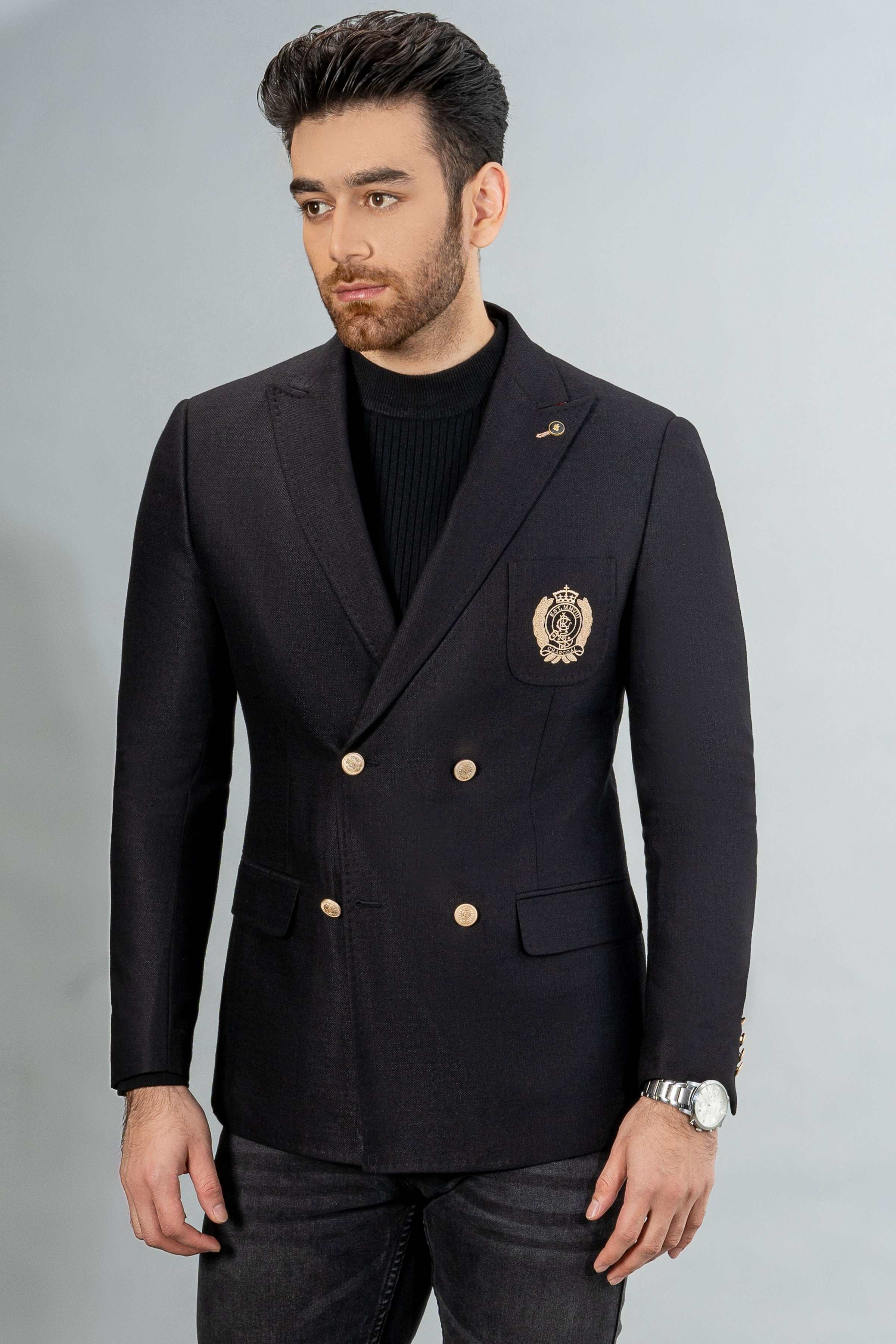 Shop DOUBLE BREASTED COAT BLACK For Men Online - Main Image
