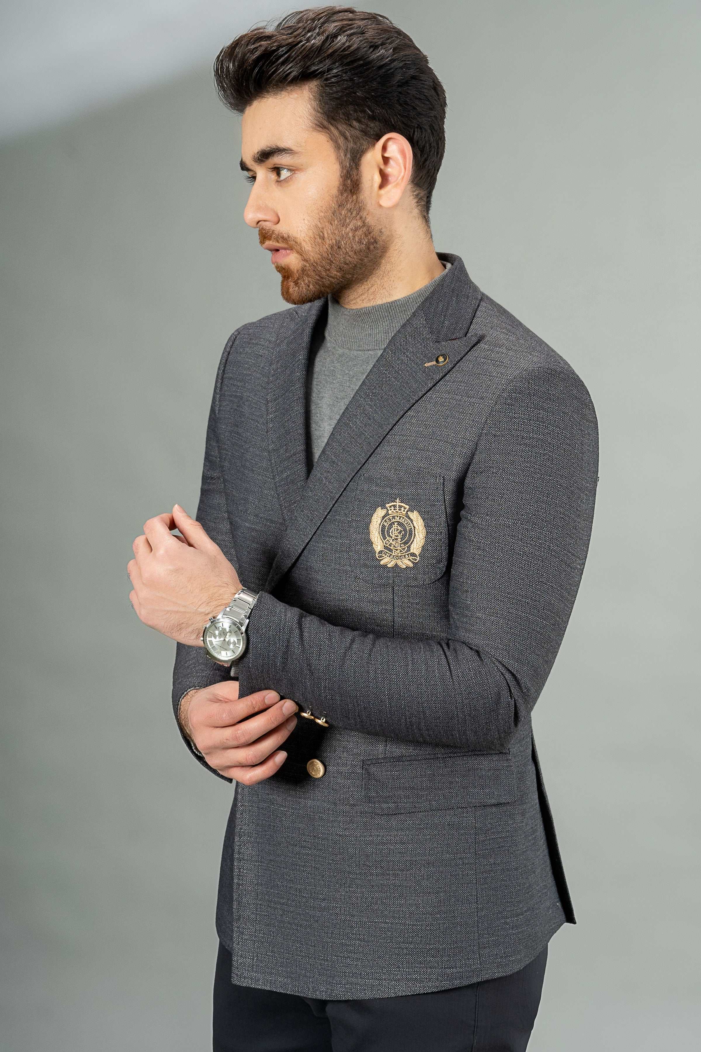 Double Press Pant Coat Contrast Men's Dark Charcoal Twill Wool