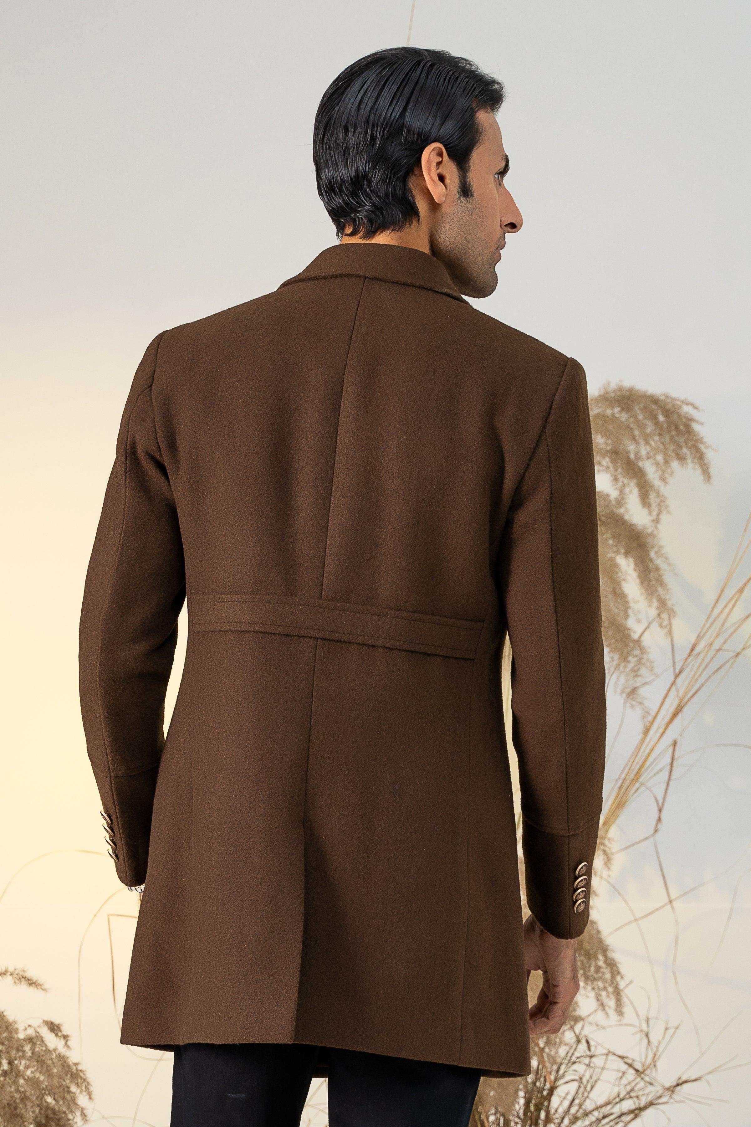 Shop DOUBLE BREASTED LONG COAT DARK BROWN For Men Online