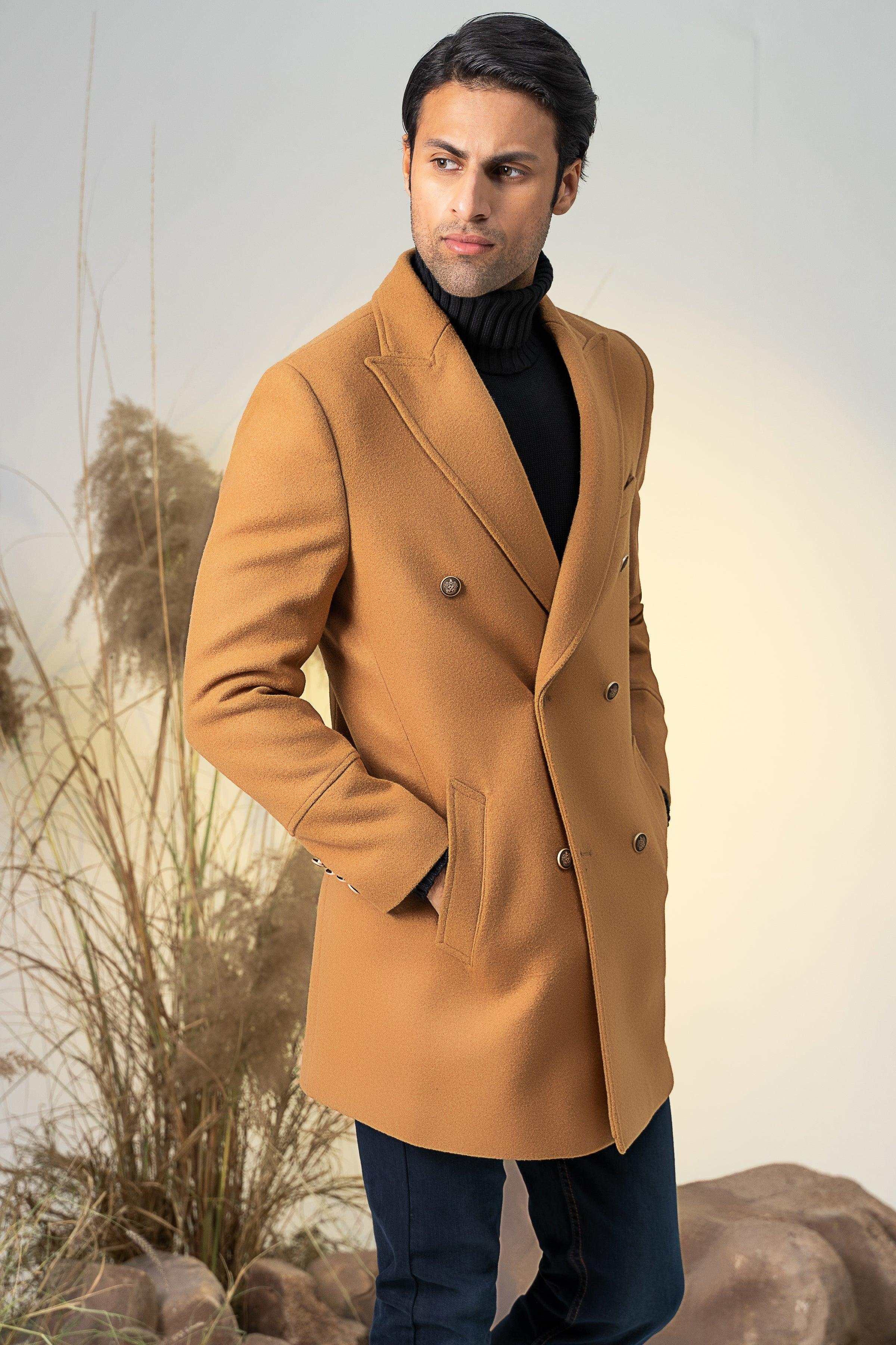 DOUBLE BREASTED LONG COAT MUSTARD at Charcoal Clothing