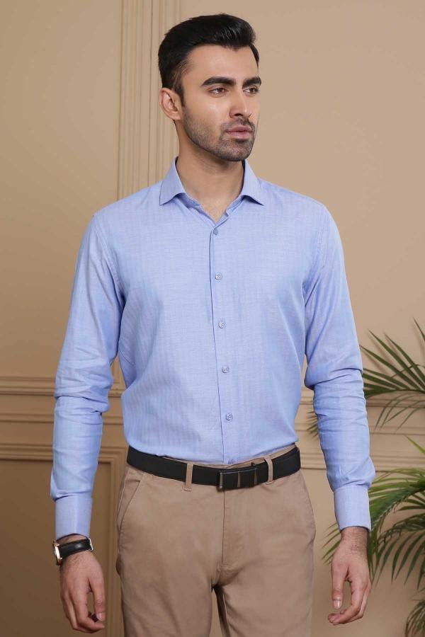 DRESS SHIRT FULL COLLAR  DOUBLE CUFF SKY BLUE at Charcoal Clothing