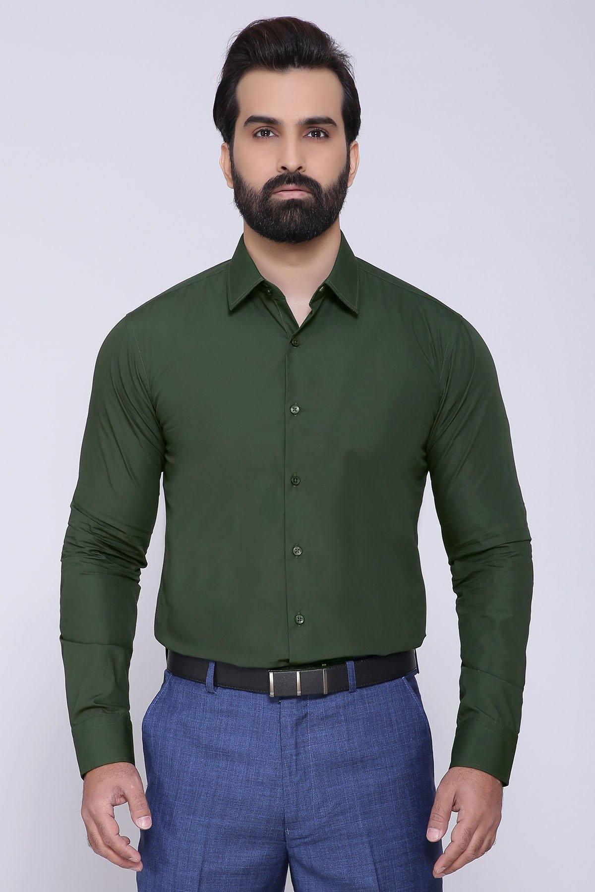 DRESS SHIRT FULL COLLAR GREEN at Charcoal Clothing
