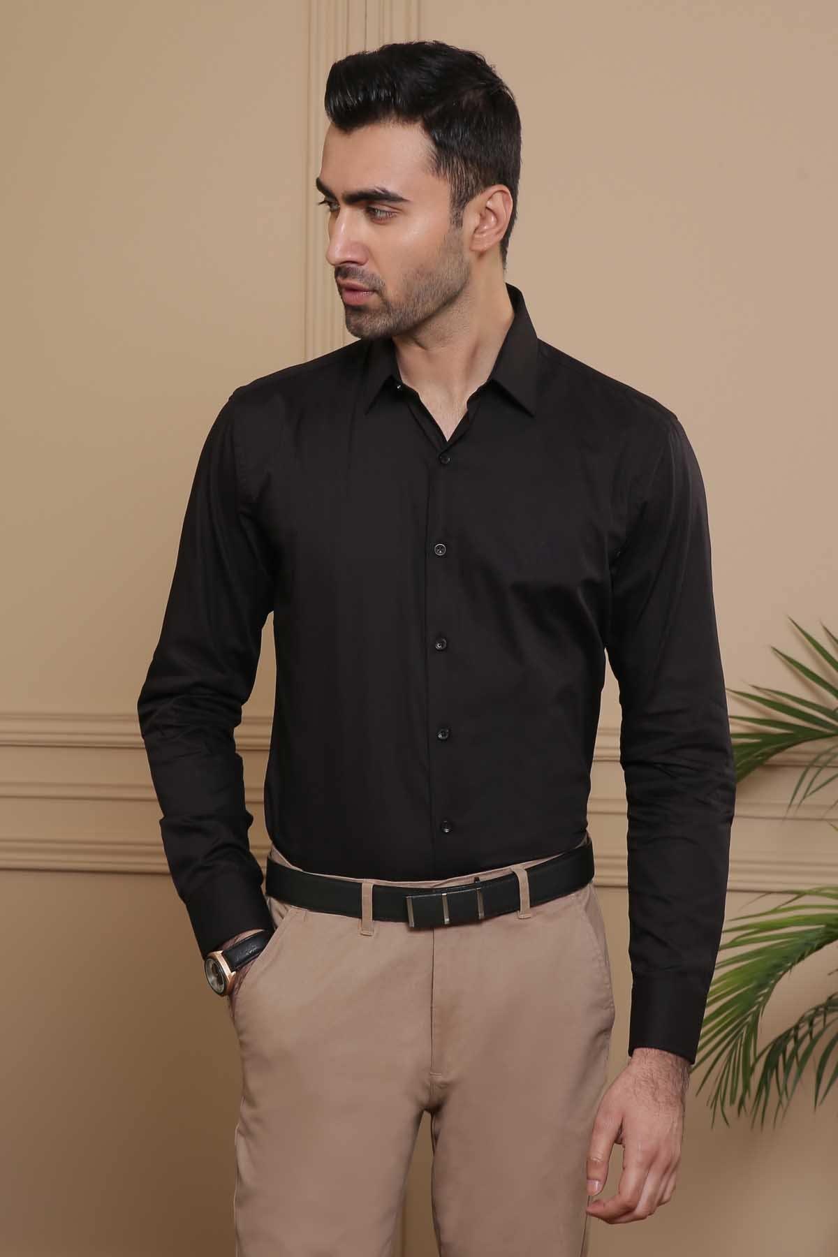 DRESS SHIRT R/COLLAR BLACK at Charcoal Clothing