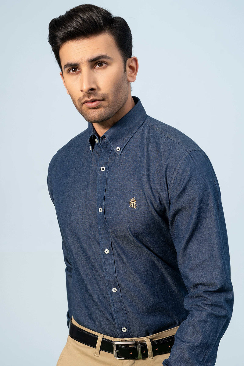 SEMI CASUAL DENIM SHIRT DARK BLUE – Charcoal Clothing